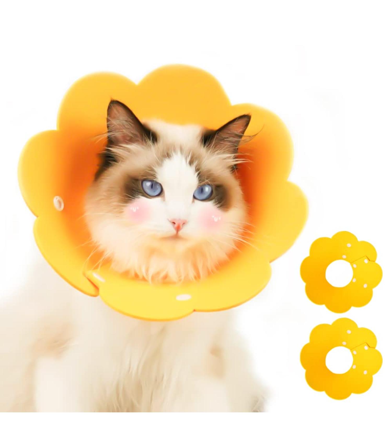 Renyigou Cat Cone Collar - Cute Comfy Recovery & Protective Alternative - Adjustable Elizabeth Collar for Cats - Sunflower Yellow 2pcs - Buy Online on GoSupps.com