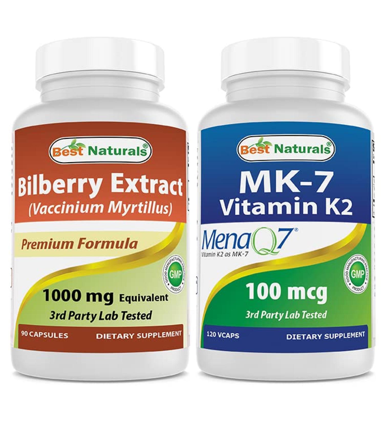 Best Naturals Bilberry Extract 1000mg & MK-7 Vitamin K2 100 mcg - Buy Online on GoSupps.com