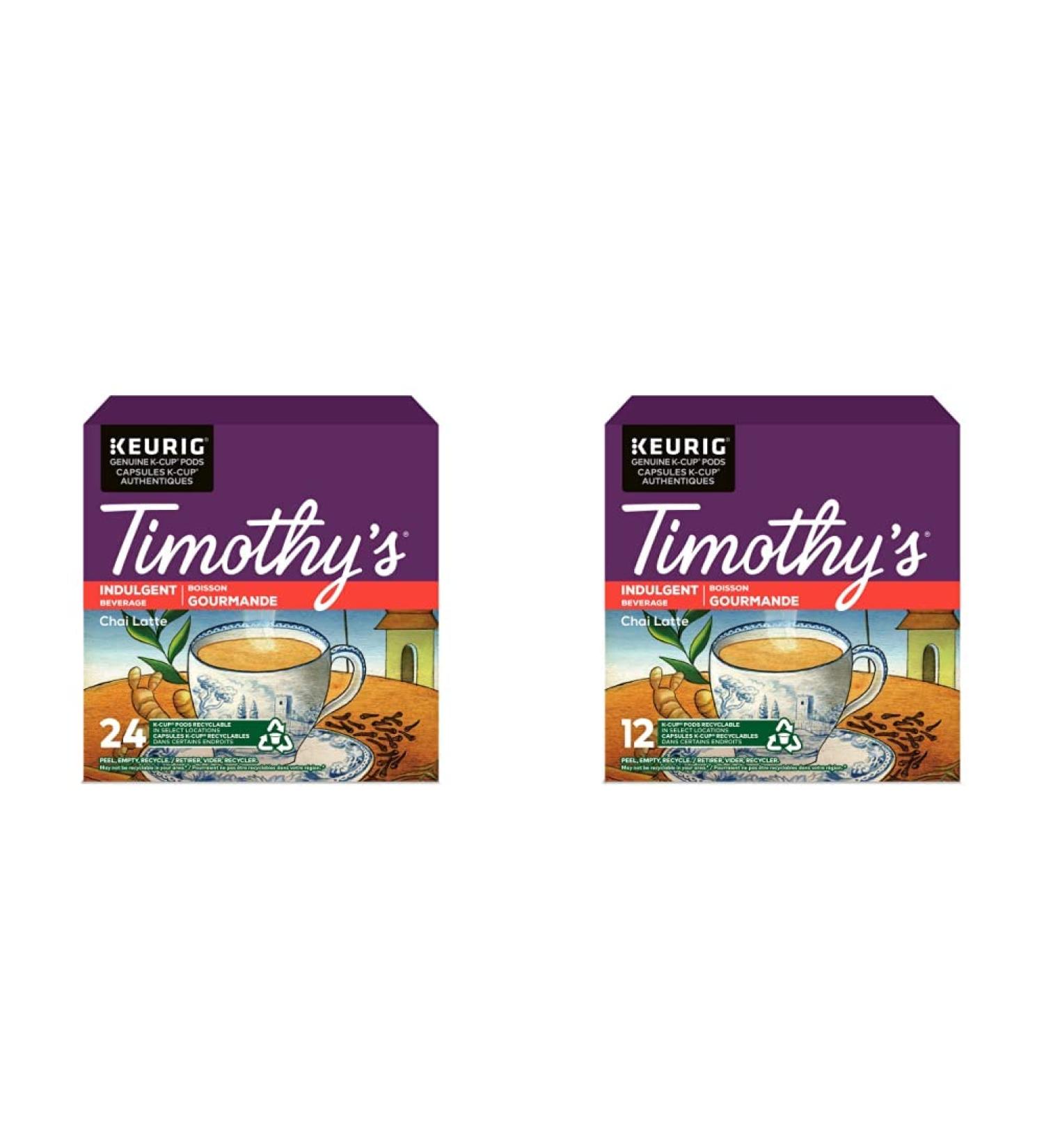 Timothy's Chai Latte K-Cup Coffee Pods 24 Count For Keurig Coffee Makers & Chai Latte K-Cup Coffee Pods 12 Count For Keurig Coffee Makers K-Cup Coffee Pods + K-Cup Coffee Pods - Buy Online on GoSupps.com