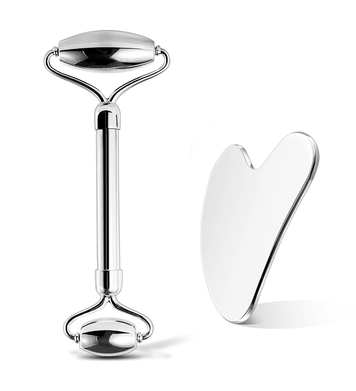 Buy Stainless Steel Facial Roller & Gua Sha Set - Premium Gua Sha Tools for Facial Tension Relief - Durable & Effective - Buy Online on GoSupps.com