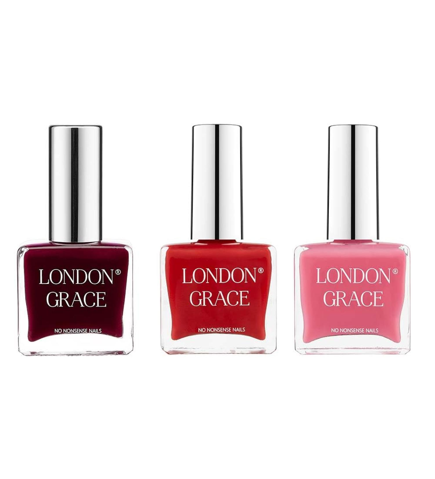 London Grace Nail Polish Set | Long Lasting Vegan Eco-conscious Varnish | Quick Dry Chip-Resistant & No Nasties Formula (Holly Rory & Kirsten) - Buy Online on GoSupps.com