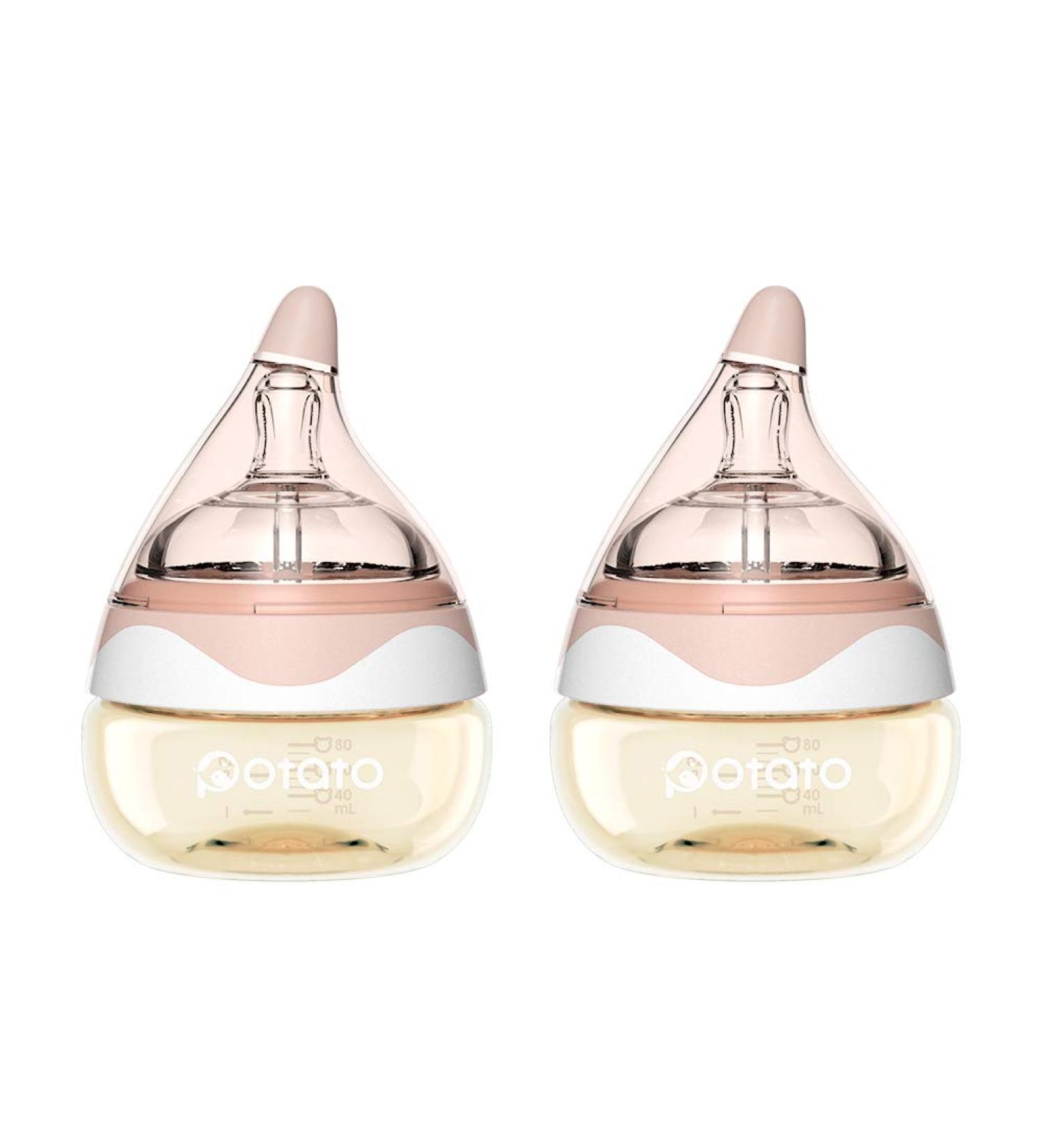 PPSU Anti Colic Newborn Baby Bottles - Wide Neck Breast-Like Nipple, Slow Flow - 2 Pack Pink (2.5 oz) - Ideal for Breastfeeding Toddlers - Buy Online on GoSupps.com