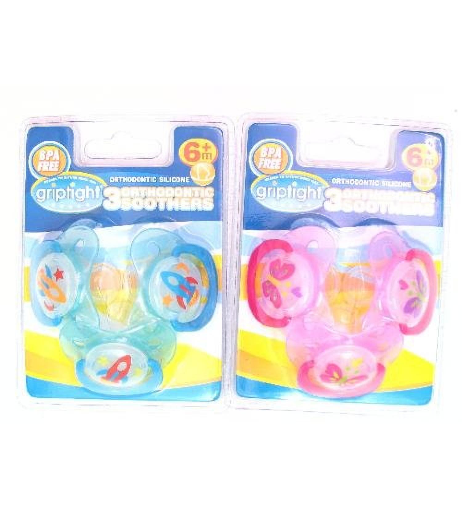 Griptight Orthodontic Pacifiers Silicone 6 Months Blue Pack of 3 6 Months+ Blue