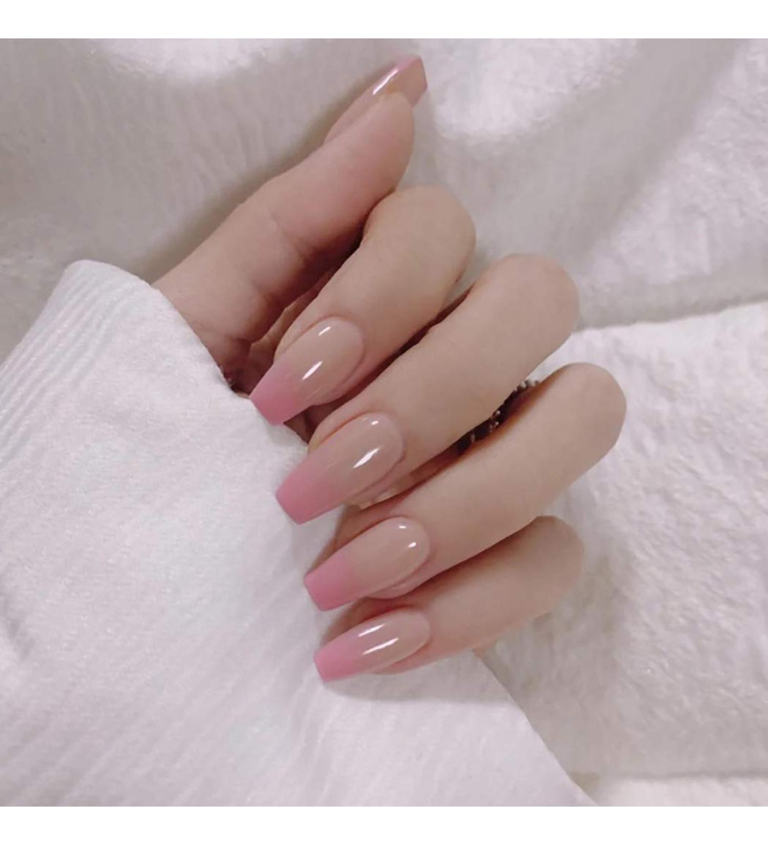 Sethexy Glossy Ballerina Long False Nails - 24pcs Nude Pink Ombre Acrylic Press-On Tips for Women & Girls - Buy Online on GoSupps.com