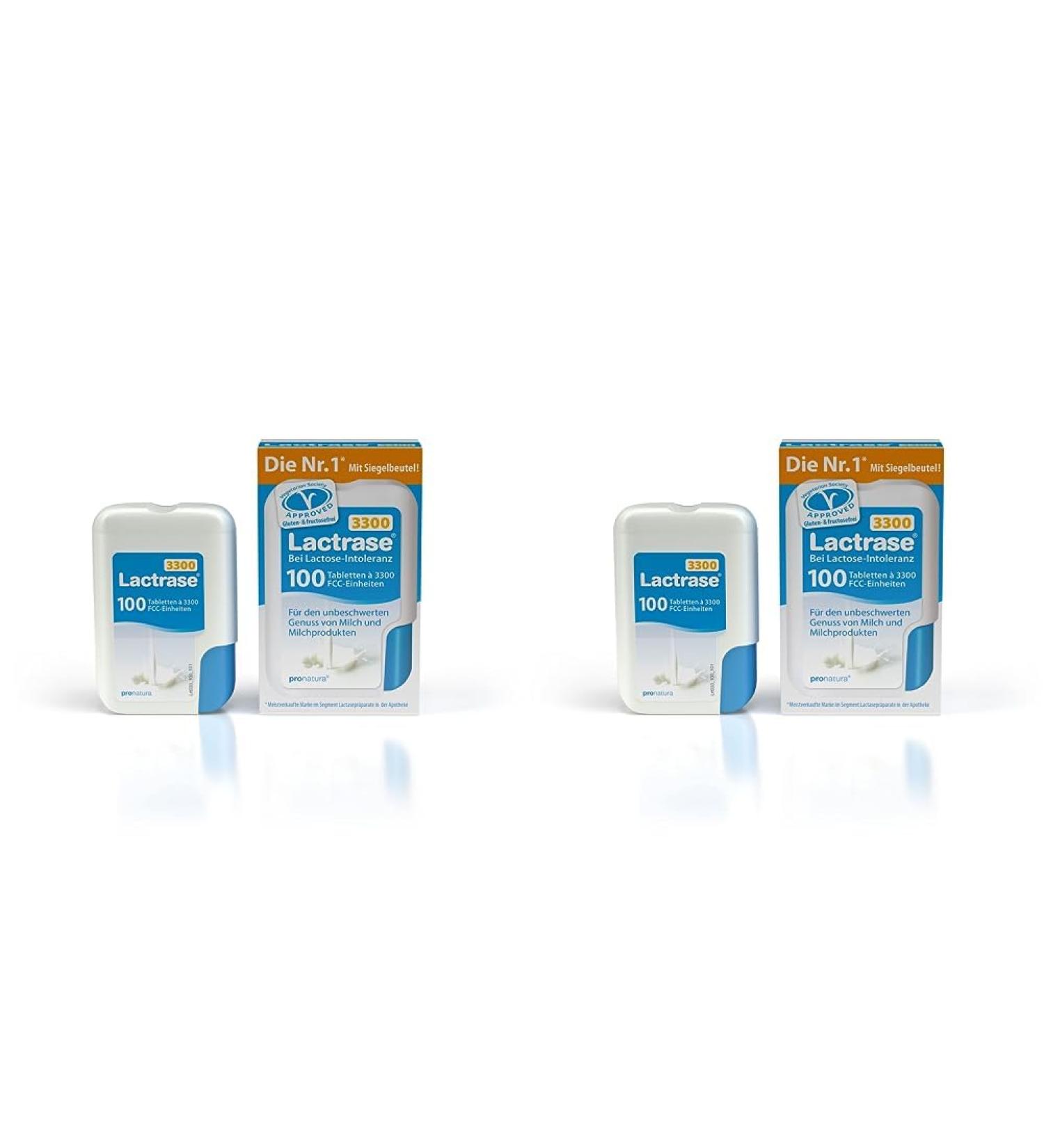 Pro Natura Lactrase 3300-100 Lactase Tablets for Lactose Intolerance - Enjoy Milk & Dairy (Pack of 2) - Fast Shipping Worldwide - Buy Online on GoSupps.com