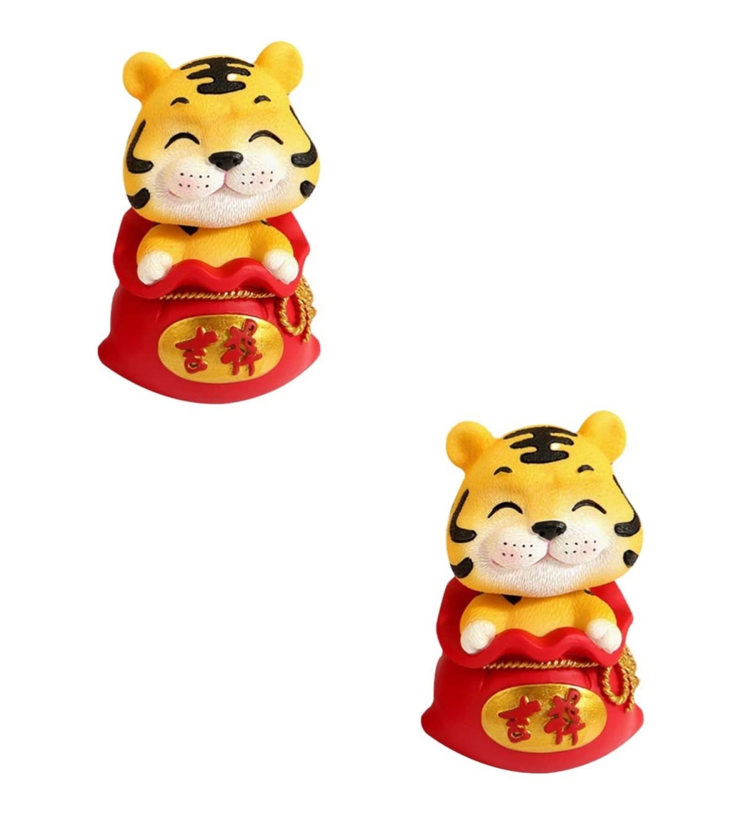 FOMIYES 2 Pcs Year of The Tiger Bobble Head Ornament The Sign Resin To Rotate Red Cake Red 1x2pcs 6X6X9.5CMx2pcs - Buy Online on GoSupps.com