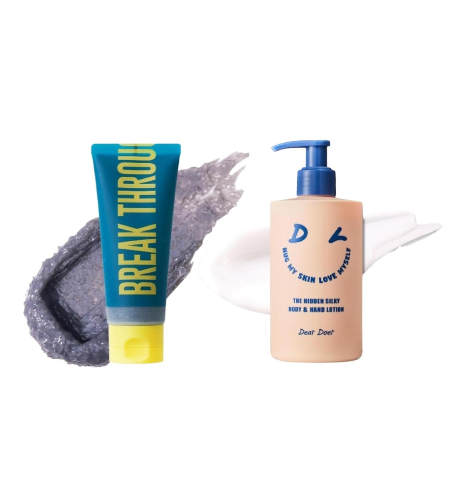  Dear Doer Break Body Scrub in Tube - Refreshingly Exfoliator for Clear Skin/The Hidden Silky Body & Hand Lotion | Vegan | 10.14 fl.oz - pH-Balanced Non-Sticky Lotion - Buy Online on GoSupps.com