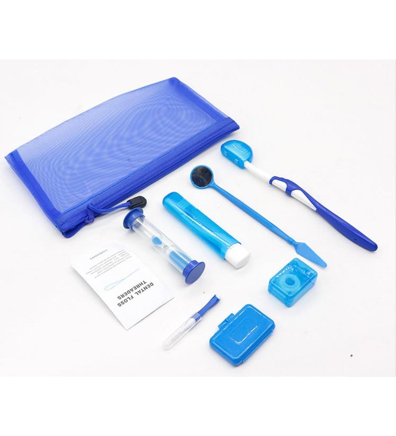 Portable Dental Travel Set - 8-Piece Custom Oral Care Kit for Hygiene & Orthodontics (Blue - Buy Online on GoSupps.com