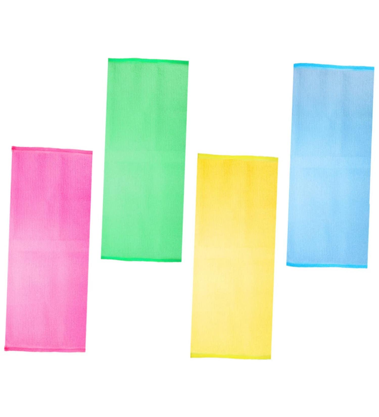 4pcs Exfoliating Bath Towel Set - Japanese Towel Body Scrubber Kit for Shower and Bath | Back Scrubber Strap and Brush Included - Buy Online on GoSupps.com