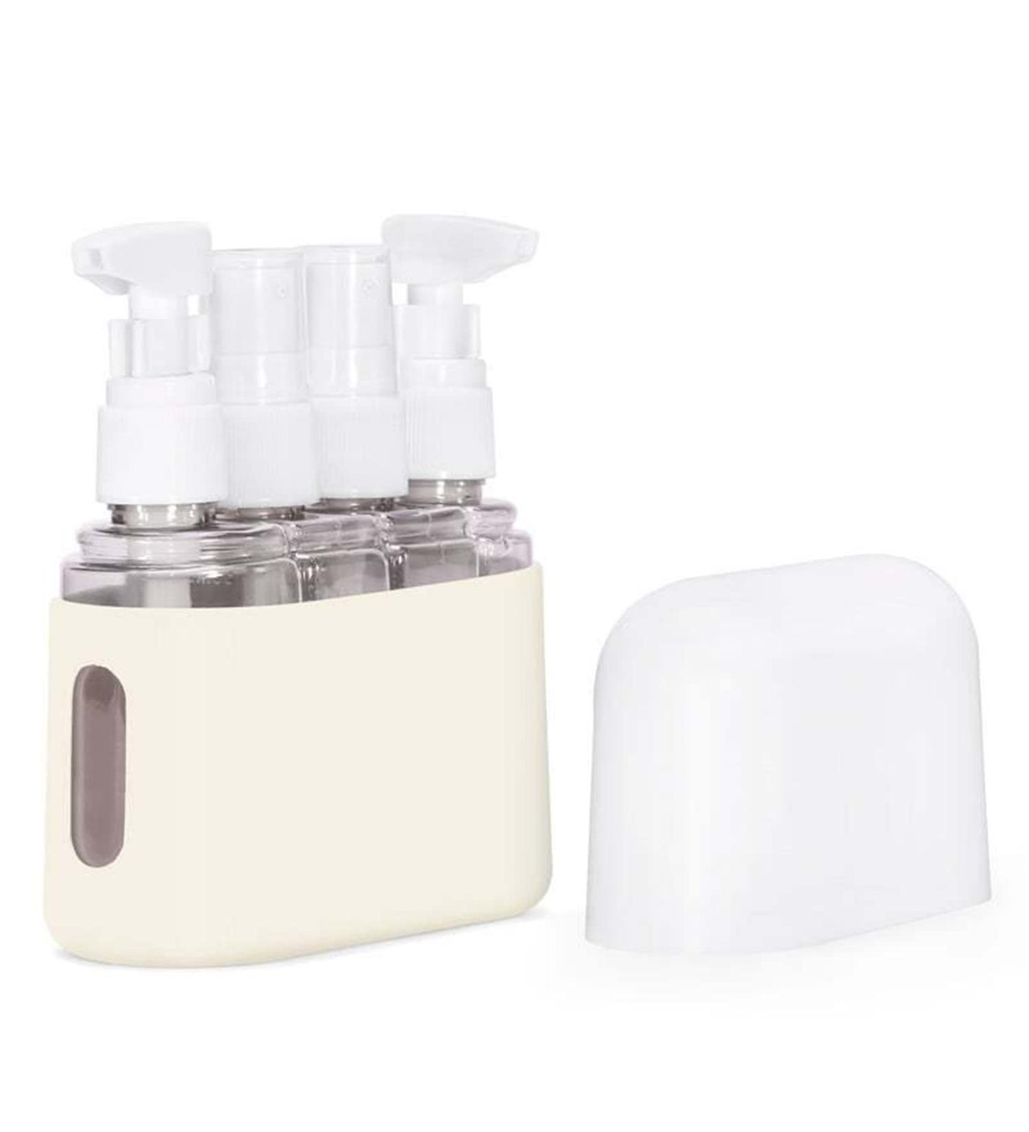 Donubiiu 4 in 1 Portable Travel Bottle Set - Mini Shampoo Dispenser & Conditioner Container (Beige) for Easy Toiletries on the Go - Buy Online on GoSupps.com