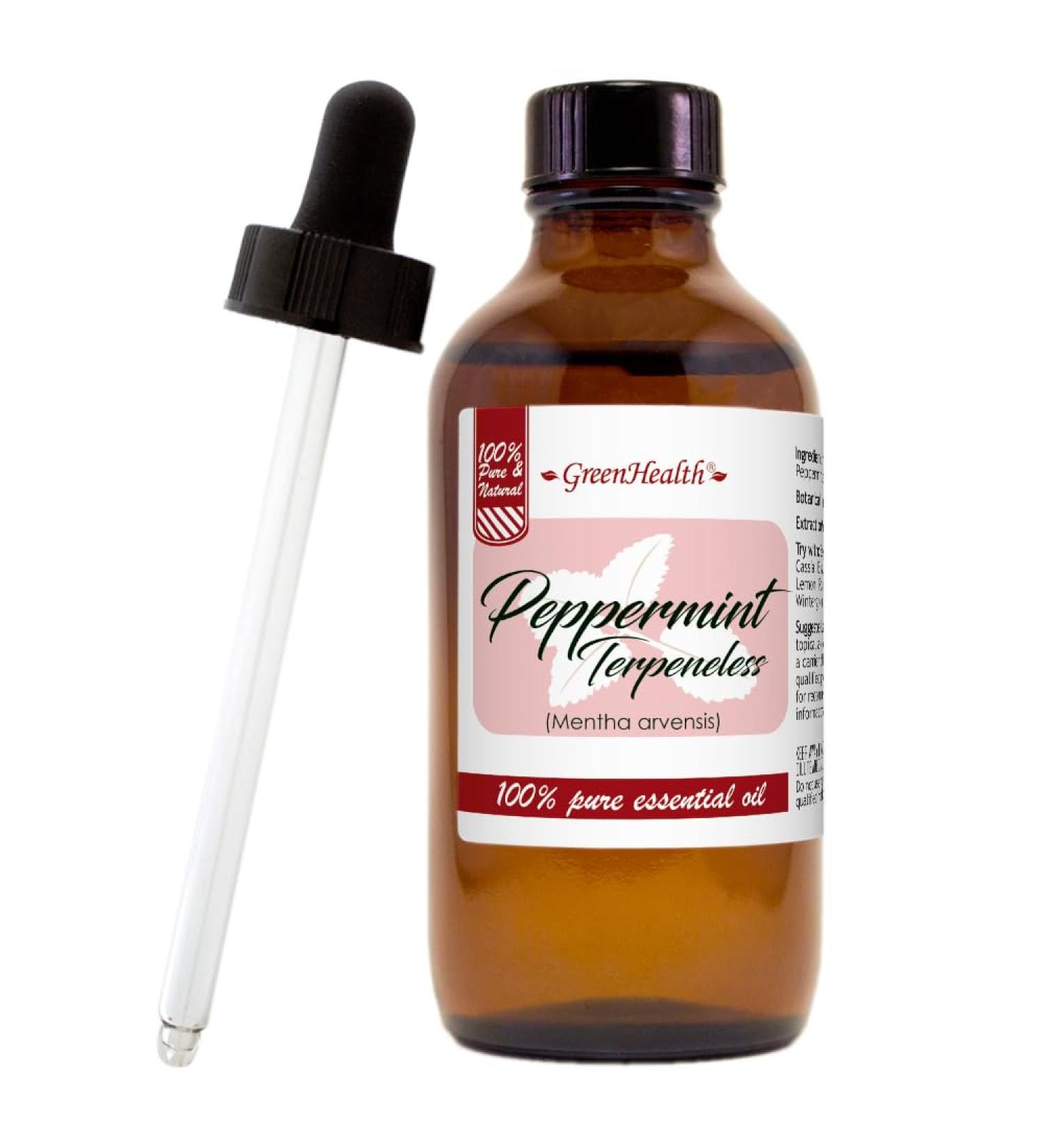 Peppermint Essential Oil (Terpeneless) - 4 fl oz Amber Glass Bottle w/Glass Dropper - 100% Pure & Uncut - Greenhealth - Buy Online on GoSupps.com