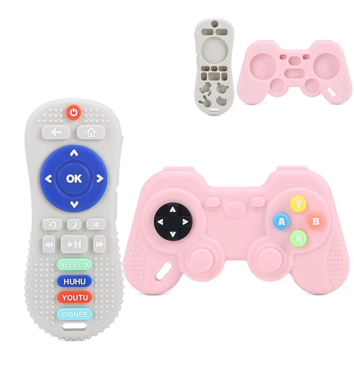 PandaEar Silicone Teething Toys for Babies 6-18 Months | Remote Control & Game Pad Teether | BPA-Free Chew Toys for Infants | Natural Freezer Safe | Beige & Pink - Buy Online on GoSupps.com
