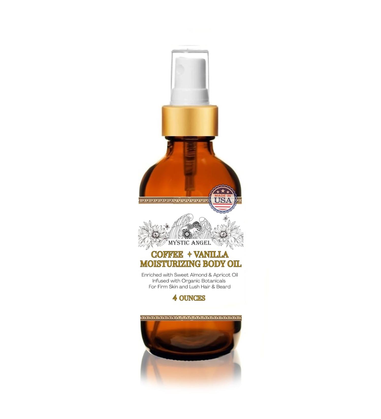 Mystic Angel Organic After Shower Body Oil for Men & Women Infused with Coffee & Vanilla Beans - Enriched with Botanical Oils Non-Greasy No Chemicals Made in the USA (4 Fl. Oz.) Coffee Vanilla 4 Fl Oz (Pack of 1)