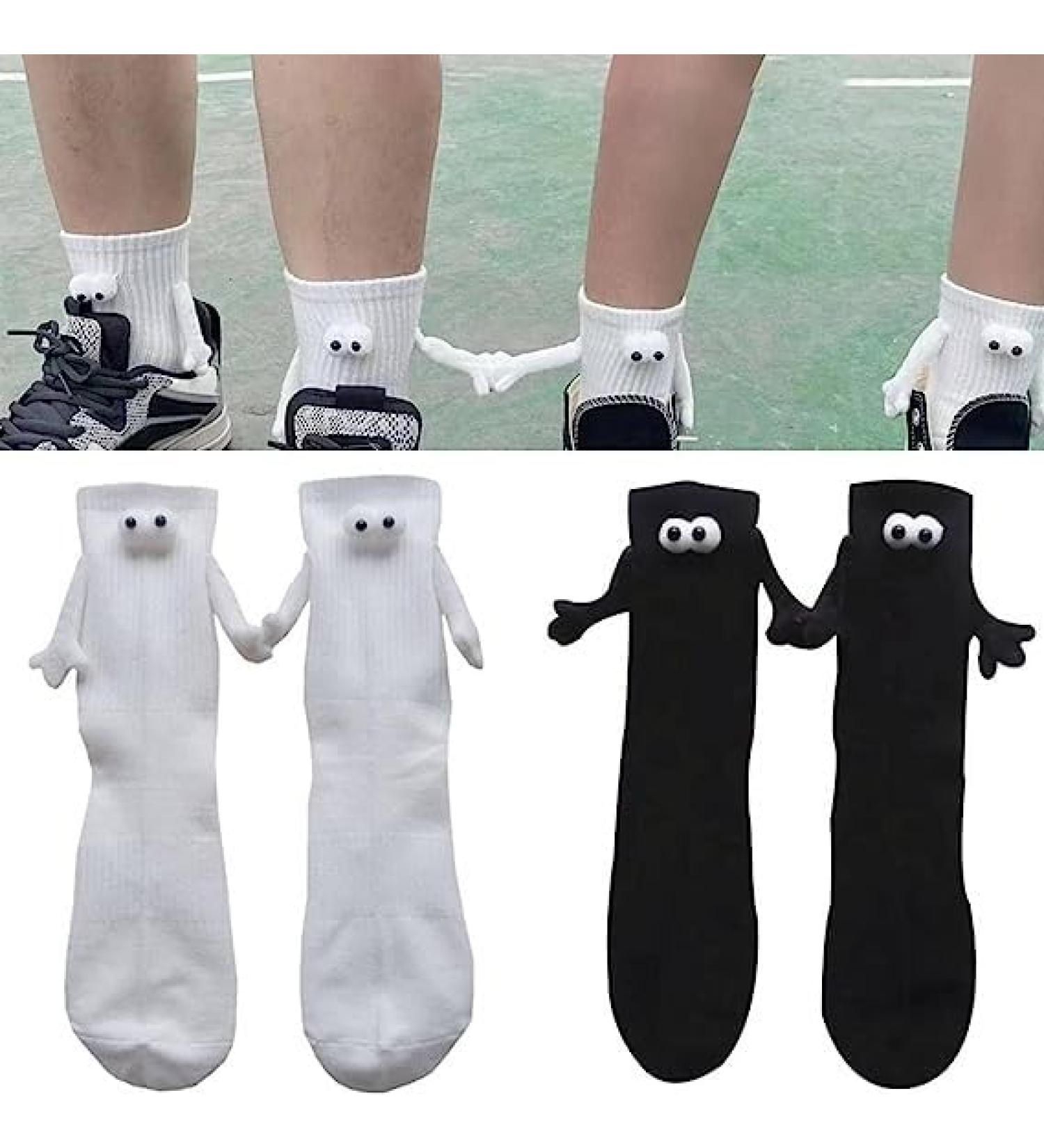 Couple Holding Hands 3D Doll Magnetic Socks | Funny Matching Couple Socks (Set of 4) Multi-Colored (B) - Buy Online on GoSupps.com