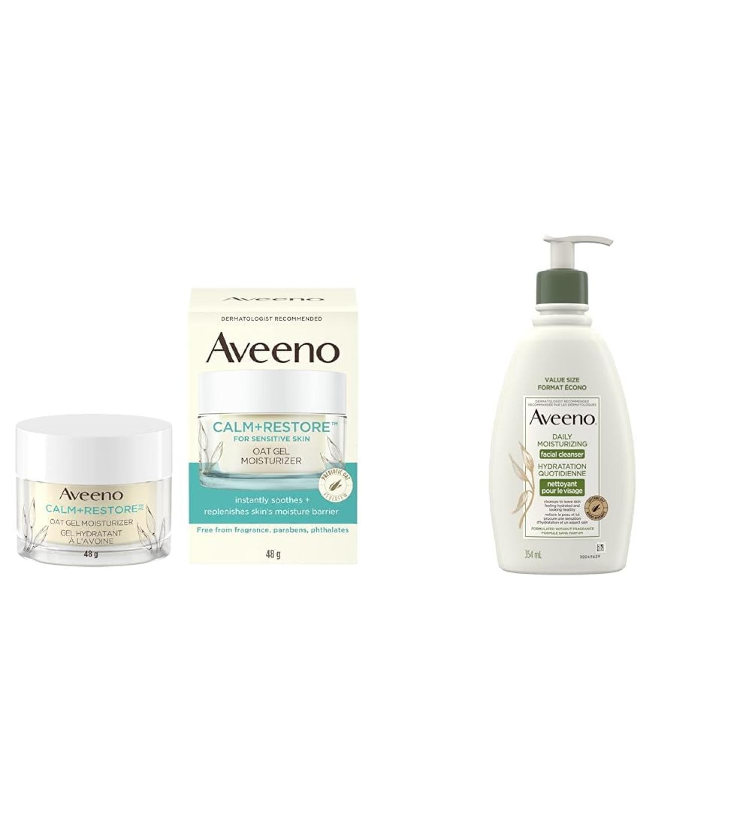 Aveeno Calm and Restore Oat Gel Facial Moisturizer + Daily Moisturizing Facial Cleanser Gel Moisturizer+Moisturizing Facial Cleanser - Buy Online on GoSupps.com
