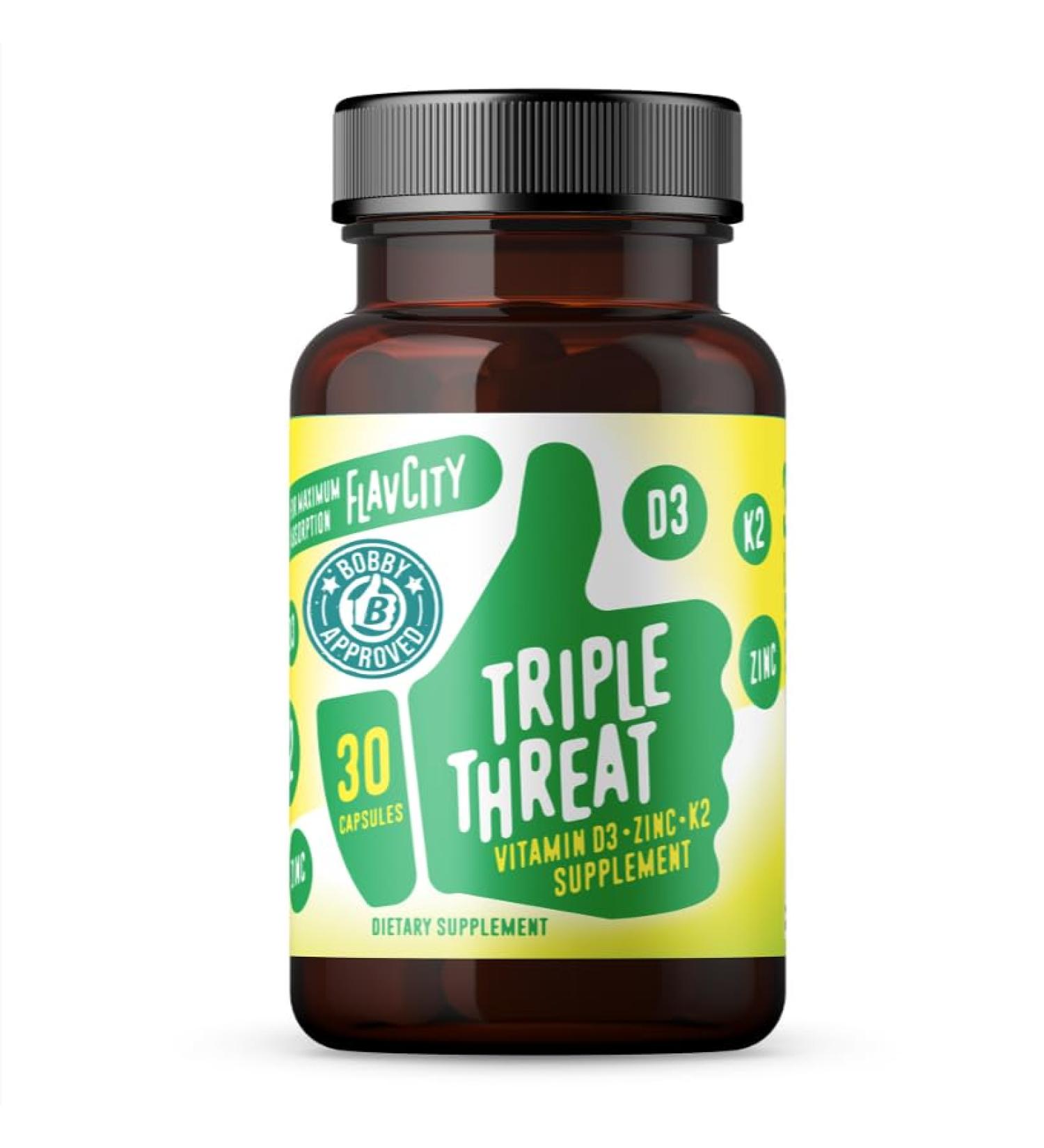 FlavCity Vitamin D3 K2 & Zinc - Triple Threat Supplement - Daily or Seasonal Immune Support - Vitamin D with K2 for Enhanced Absorption - Promote Healthy Bones & Skin (30 Capsules) Triple Threat Vitamin D - Buy Online on GoSupps.com