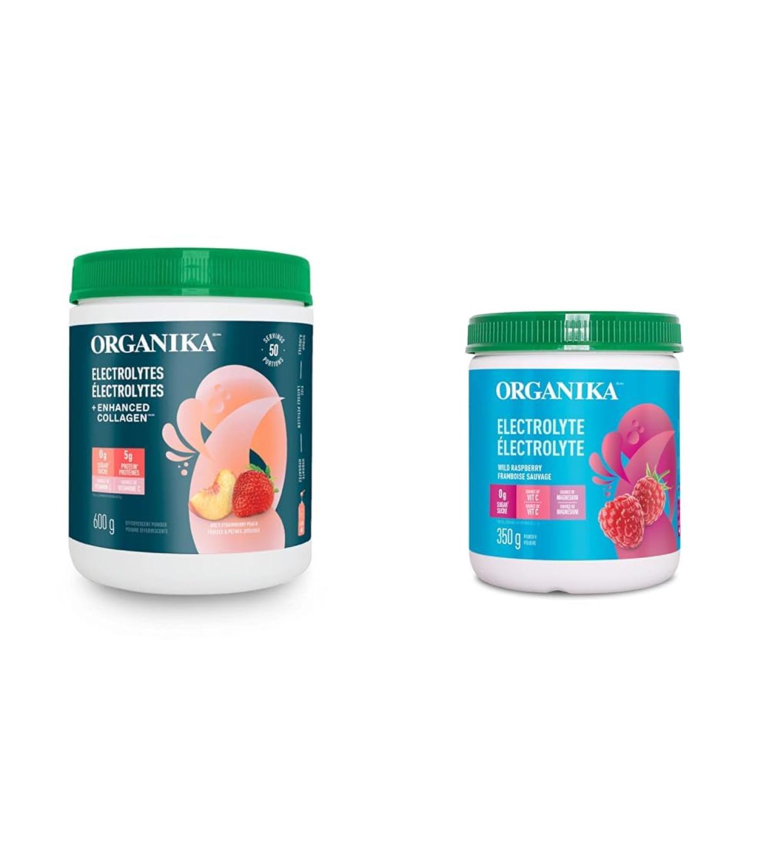 Organika Electrolytes + Enhanced Collagen - Strawberry Peach - Hydration + Protein 600 gram & Electrolyte Drink Mix - Raspberry flavour- Zero Sugar Hydration- 350 gram - 100 Servings - Buy Online on GoSupps.com