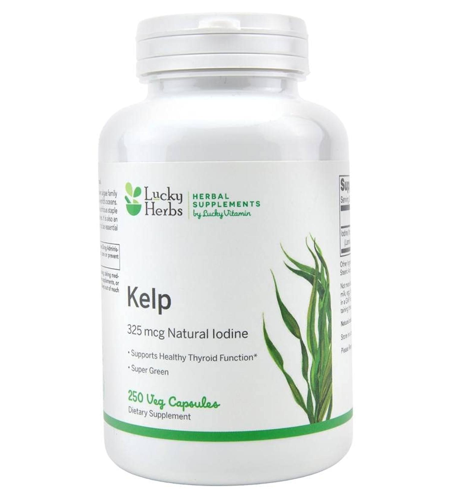 LuckyHerbs Kelp Iodine 325 mcg 250 Veg Capsules - Natural Thyroid Support - Buy Online on GoSupps.com