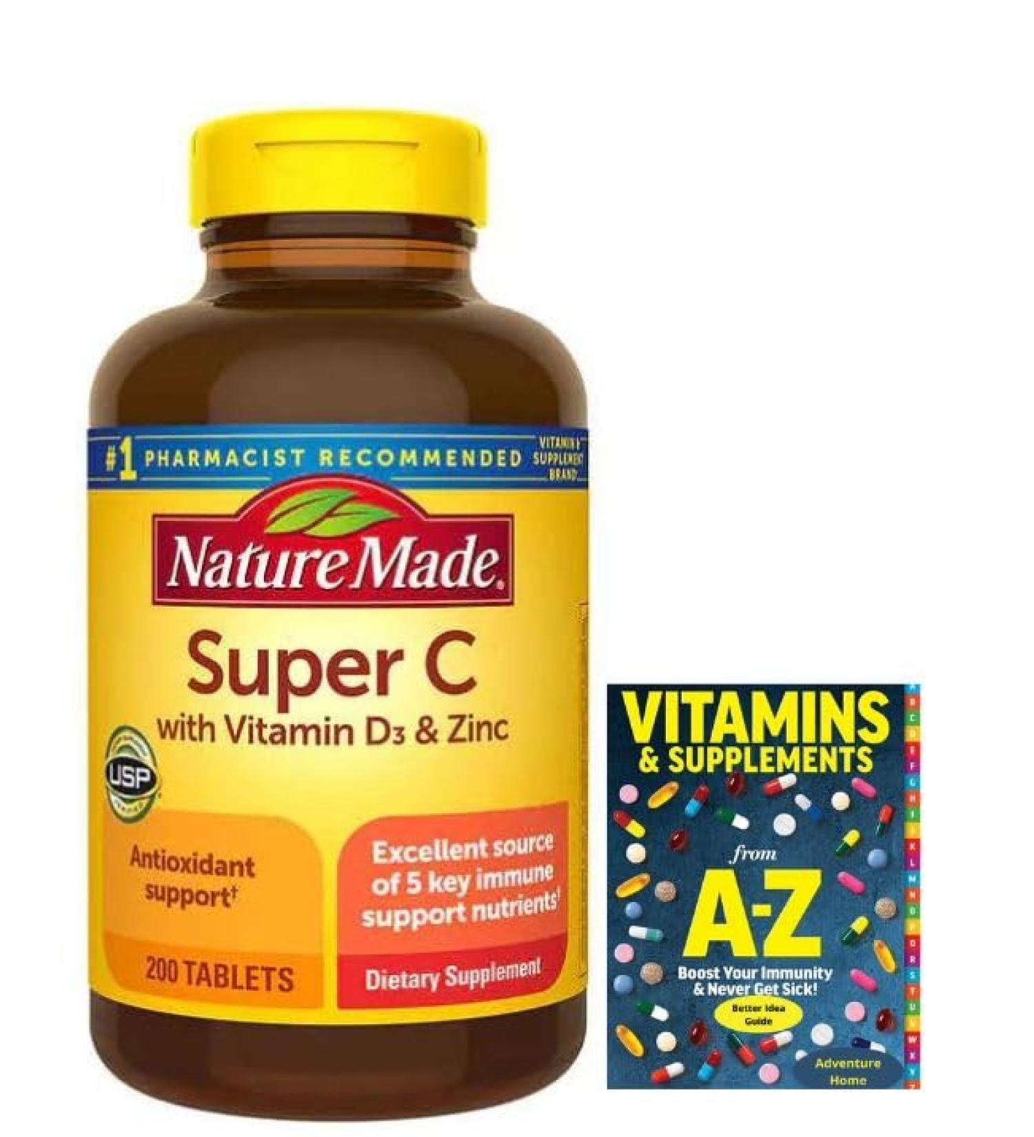 Nature Made Super C with Vitamin D3, Zinc - 200 Tablets | Daily One-a-Day Supplement + Better Guide Book - Buy Online on GoSupps.com