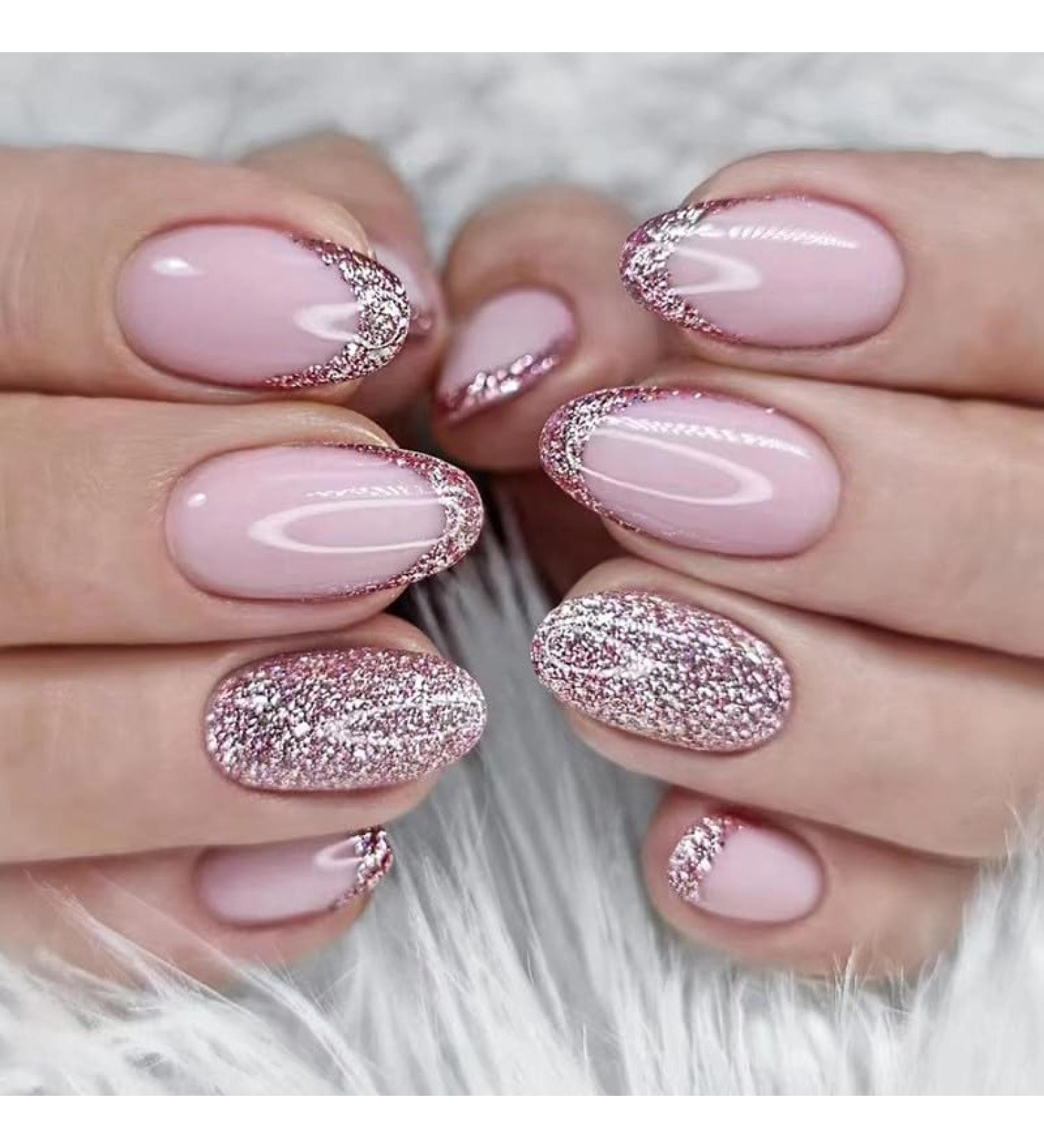 24pcs Short Square False French Tip False Nails Stick on Nails Glitter Press on Nails Removable Glue - on Fake Nails Acrylic Full Cover Nails Women Girls Nail Art Accessories (French Flash Pink) - Buy Online on GoSupps.com
