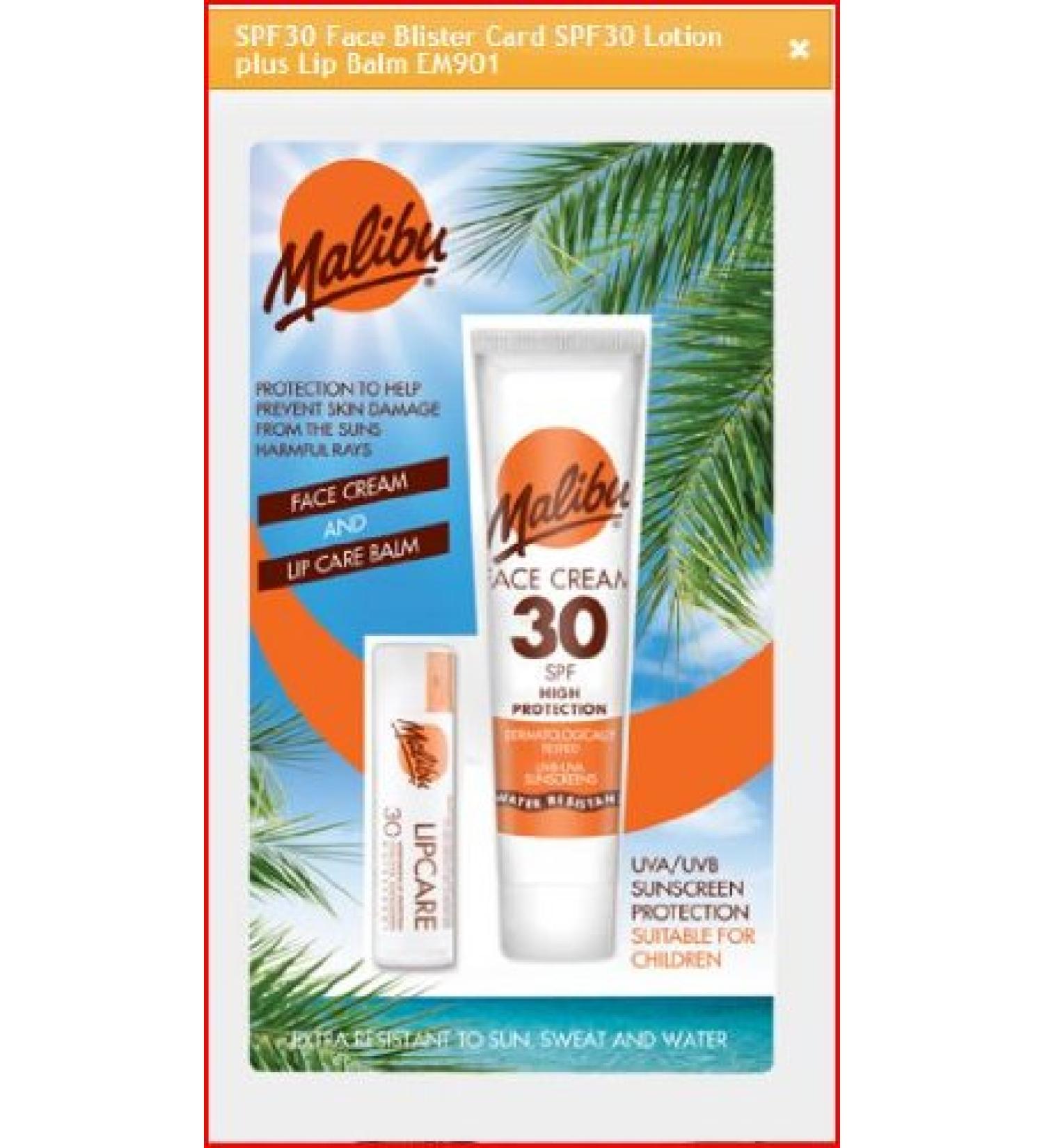 Malibu Duo Pack Sun Protection Face Cream & Lip Balm SPF 30 Water Resistant