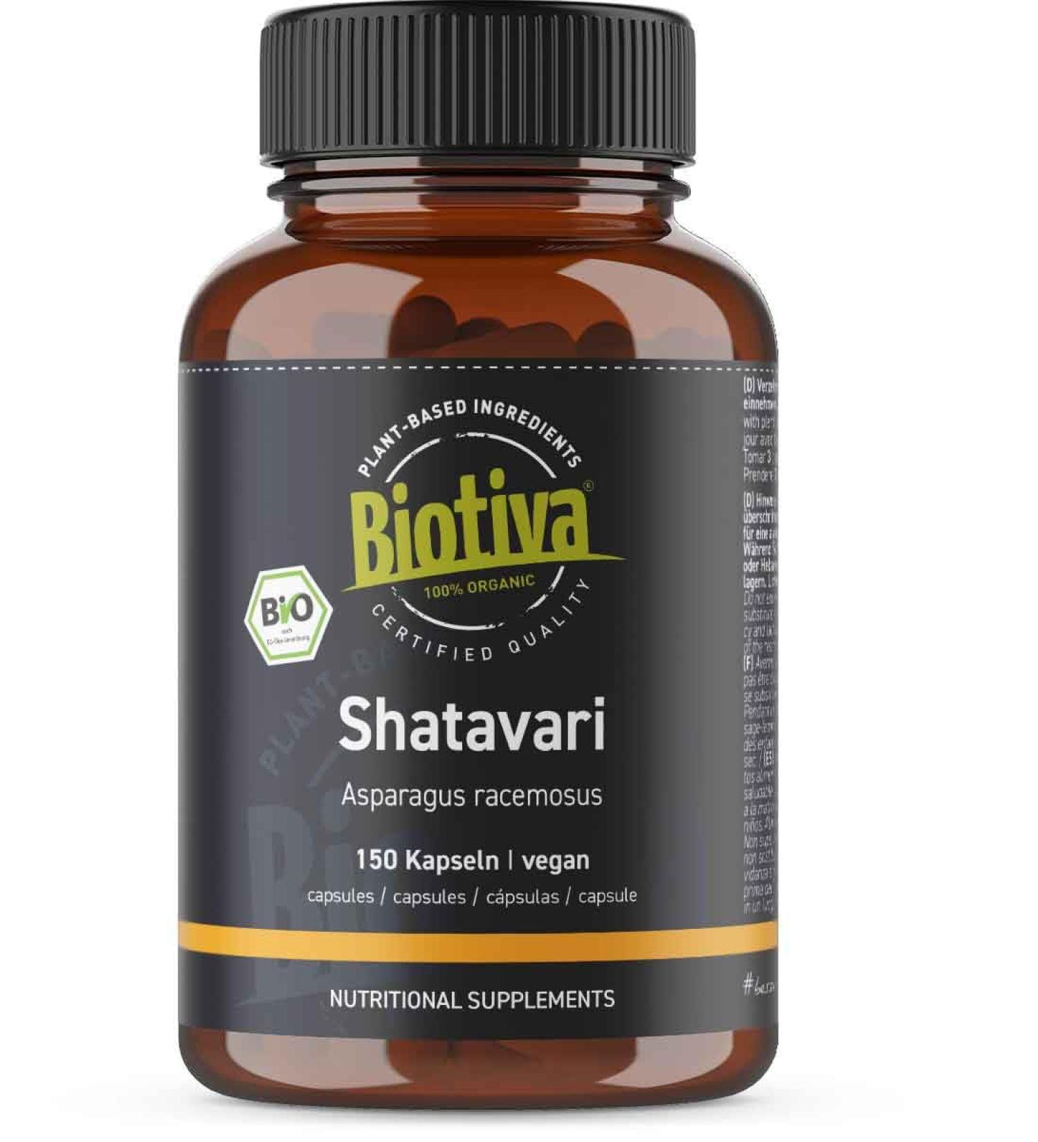 Shatavari Bio 150 capsules - 500mg per capsule - 50 days dose - Indian asparagus - high -dose Shatavari in organic quality - bottled and controlled in Germany - vegan - biotiva