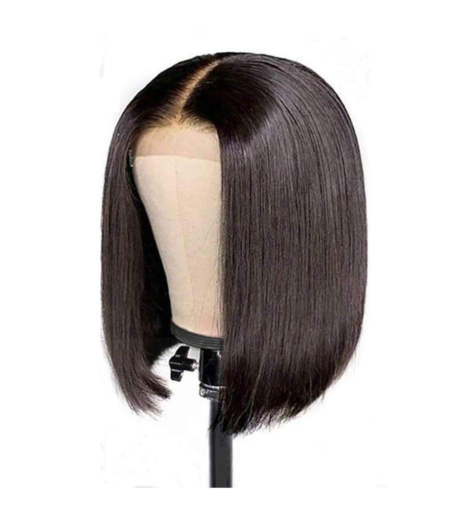 Supyini 12-Inch Black Wig with Fringe - 100% Brazilian Afro Real Hair No Lace Front Smooth PU Fake Scalp for Women - Buy Online on GoSupps.com