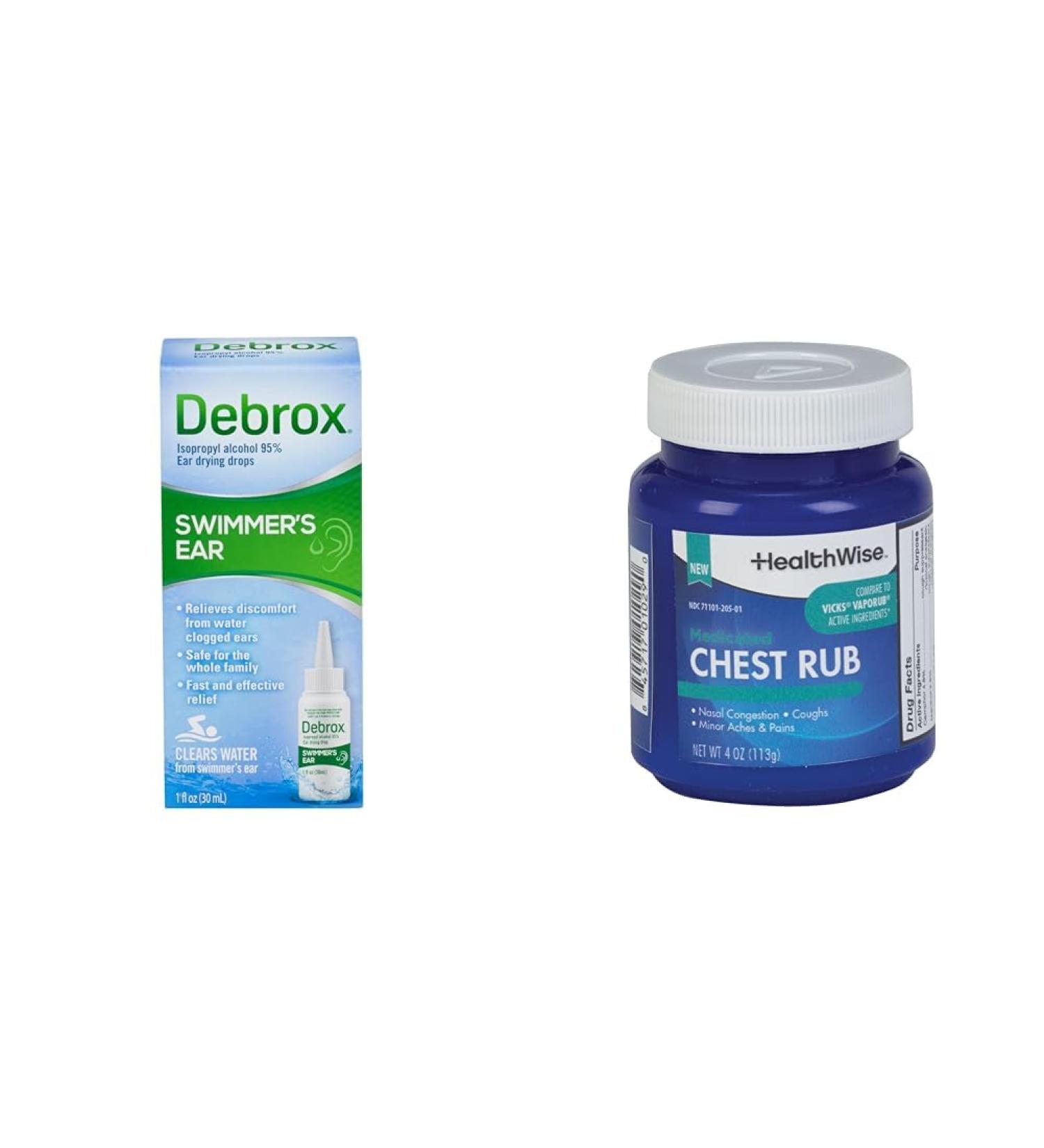 Debrox Swimmer's Ear Drops 1 Fl Oz and HealthWise Medicated Chest Rub 4 oz. Bundle - Buy Online on GoSupps.com