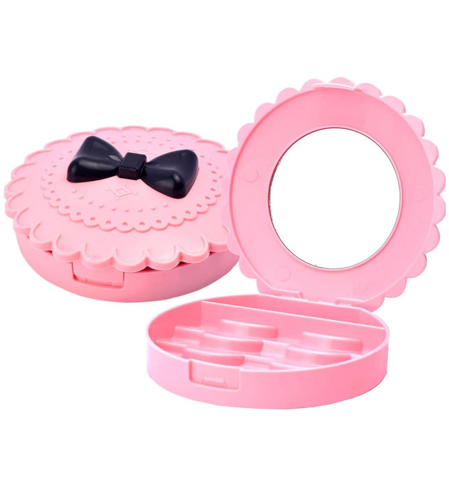 2Pcs Pink Plastic Bow Eyelash Cases - Round Lash Storage Boxes with Makeup Mirror | Travel Organizer for 3D False Eyelashes - Perfect Gift for Women & Girls - Buy Online on GoSupps.com
