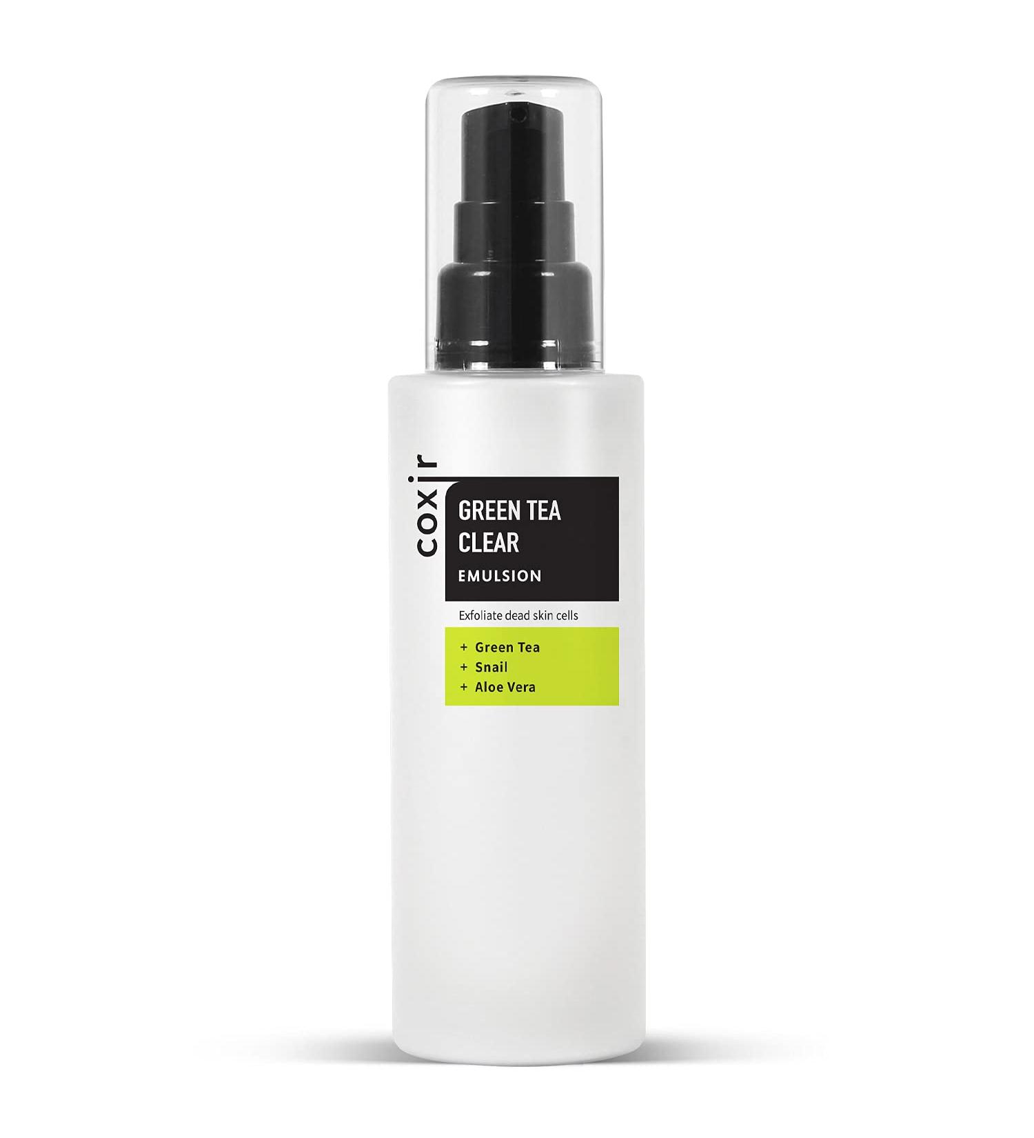 COXIR Green Tea Clear Emulsion 100 ml (3.38 oz) to soothe and hydrate the skin - Buy Online on GoSupps.com