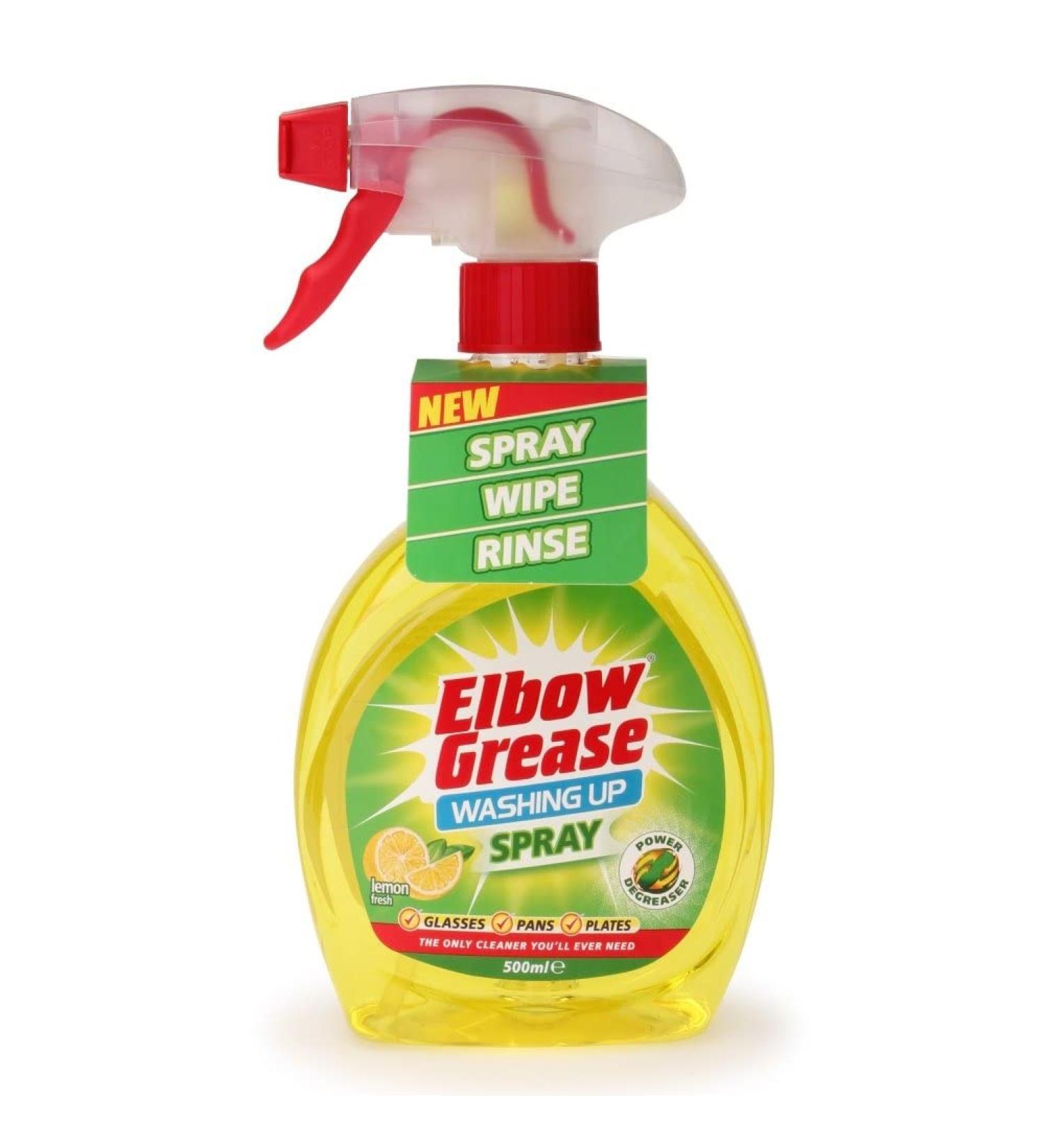 Elbow Grease Washing Up Spray 500 ml - For Glasses Pans Plates with Fresh Lemon Scented Formula - The only cleaner you'll ever need. (Pack of 2)