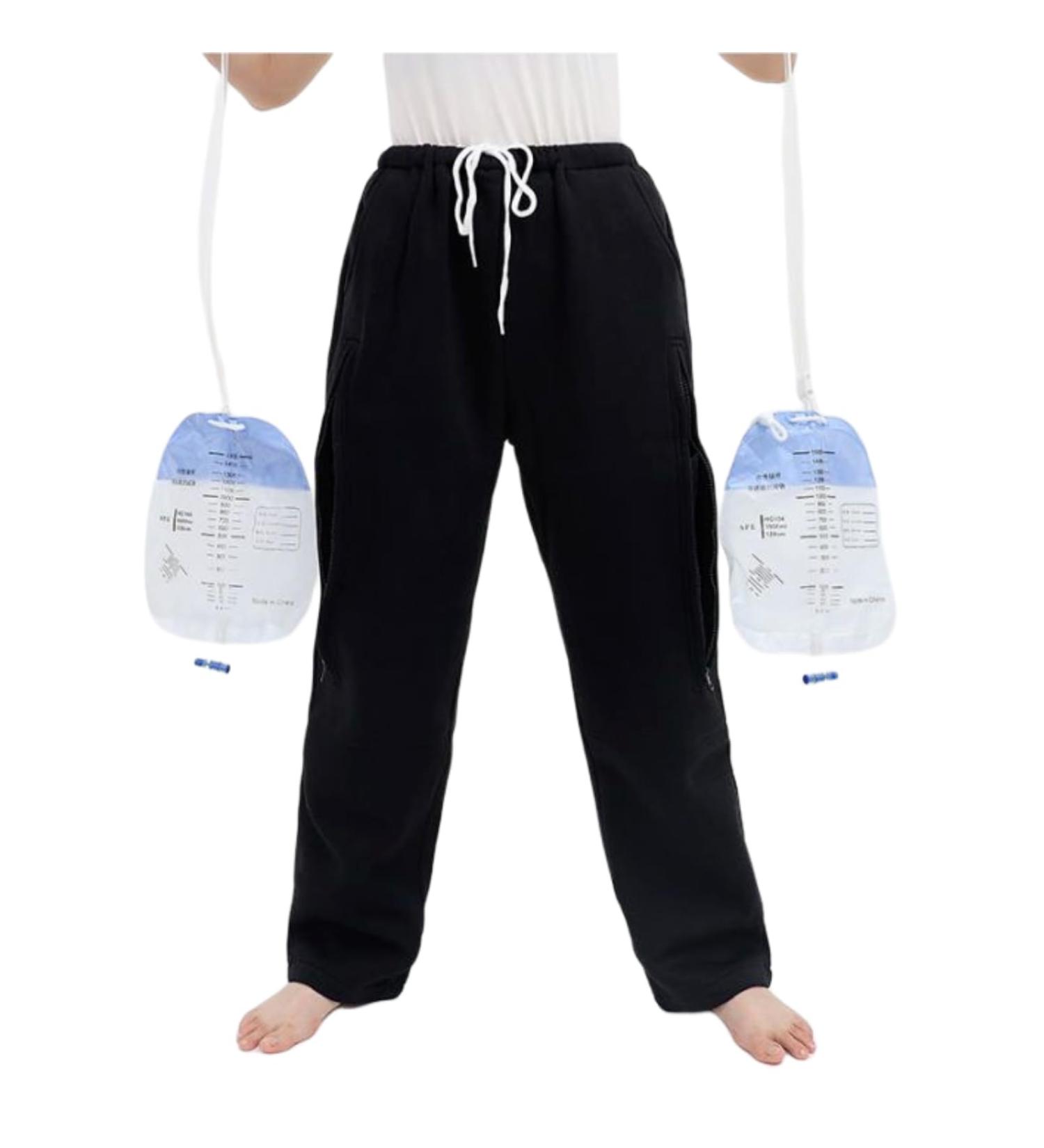 Catheter Pants for Men & Women | Dual Zippered Urine Leg Bag Holder | Fits Two 2000 ml Foley Catheter Bags | Nephrostomy & Cystostomy | Black XL - Buy Online on GoSupps.com