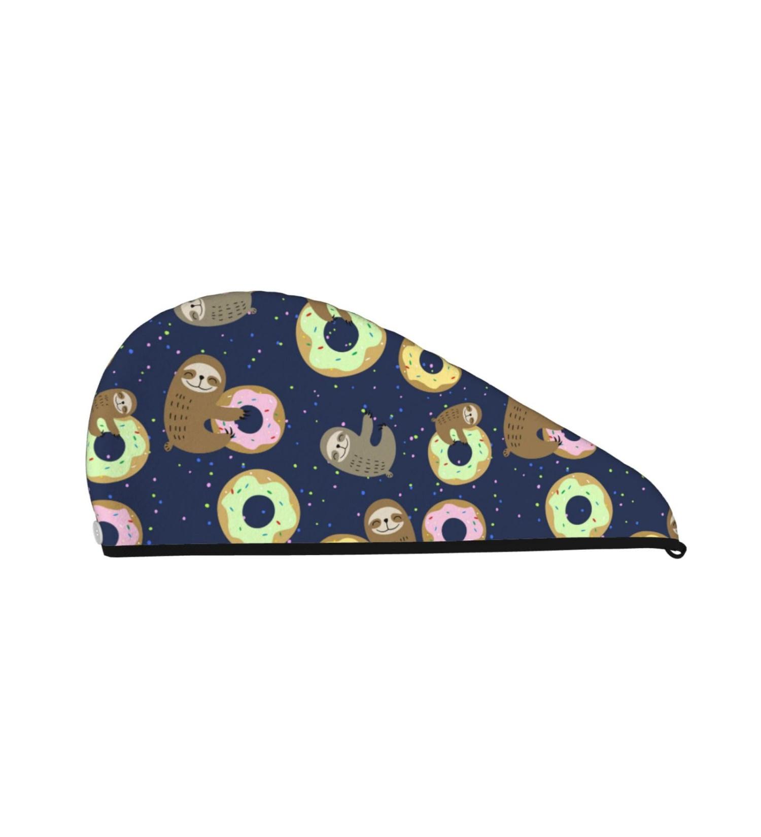 Super Absorbent Sloth with Donuts Microfiber Hair Towel Wrap - Quick Dry Coral Velvet for Long Curly & Thick Hair - Buy Online on GoSupps.com