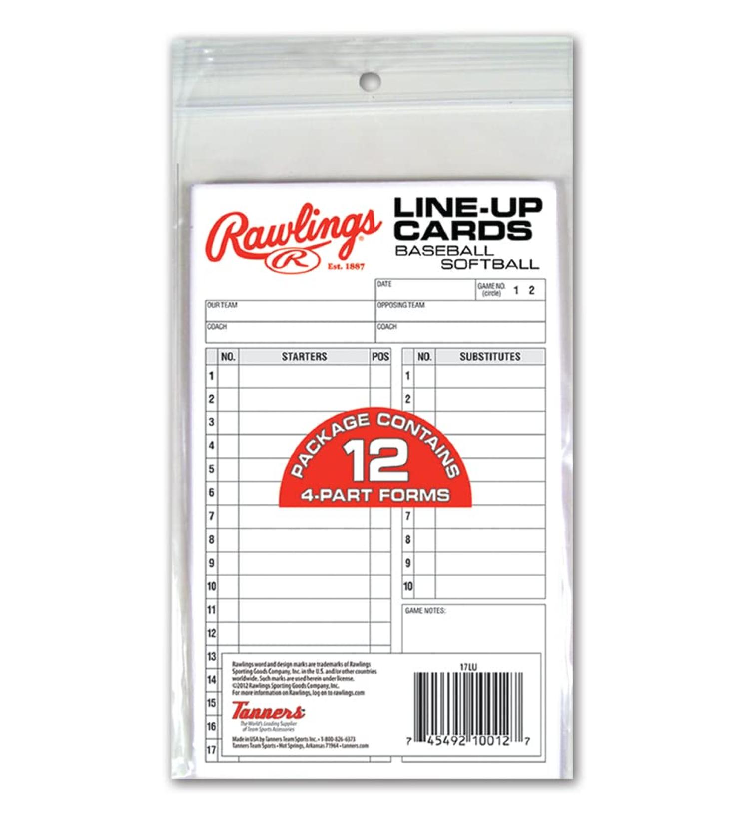 Rawlings SYSTEM-17 Lineup Card Refill Pack - Baseball/Softball - Four-Part Cards - Buy Online on GoSupps.com