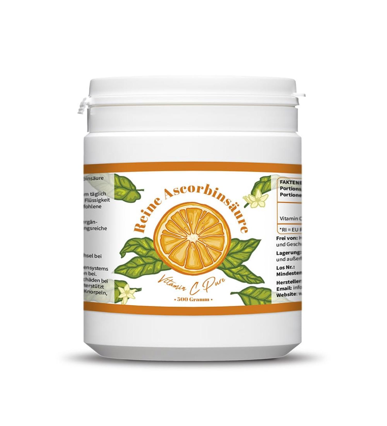 Vitamin C pure 500g - vitamin C powder - pure ascorbic acid - 500 days stock x 1000mg high -dose - with measuring spoon - vegan - premium quality