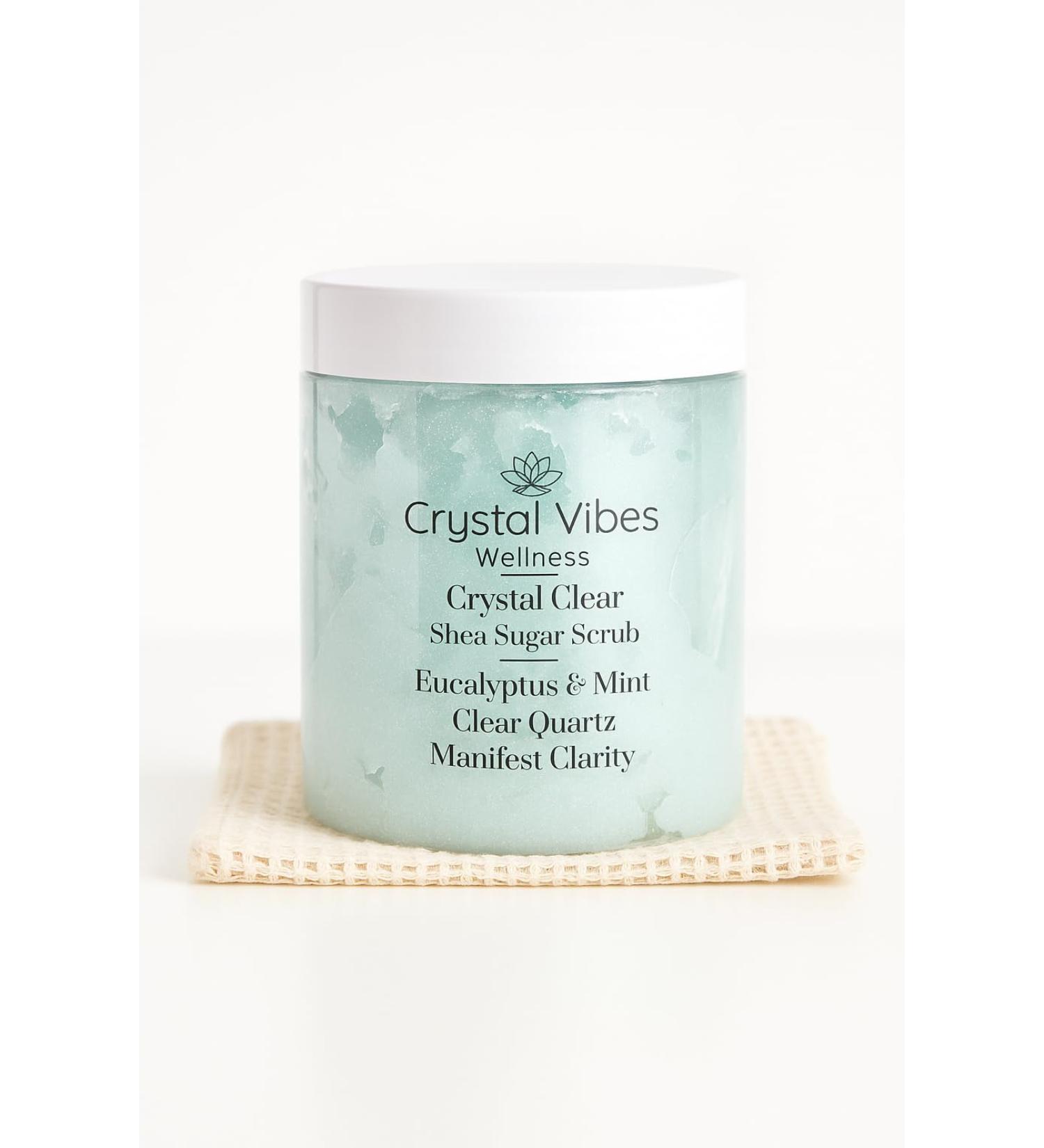 Crystal Clear Sugar Scrub Eucalyptus & Mint with Amethyst Crystal & Mini Soap Gem