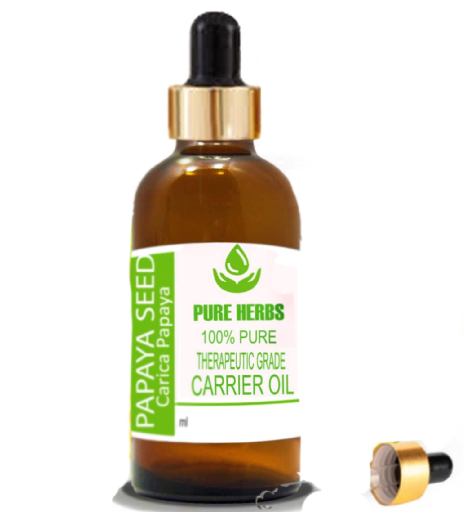 Pure Herbs Papaya Seed Oil (Carica Papaya) - 100ml Natural Therapeutic Grade Carrier Oil with Dropper | Premium Quality Essential Oil for Skincare and Hair Care - Buy Online on GoSupps.com