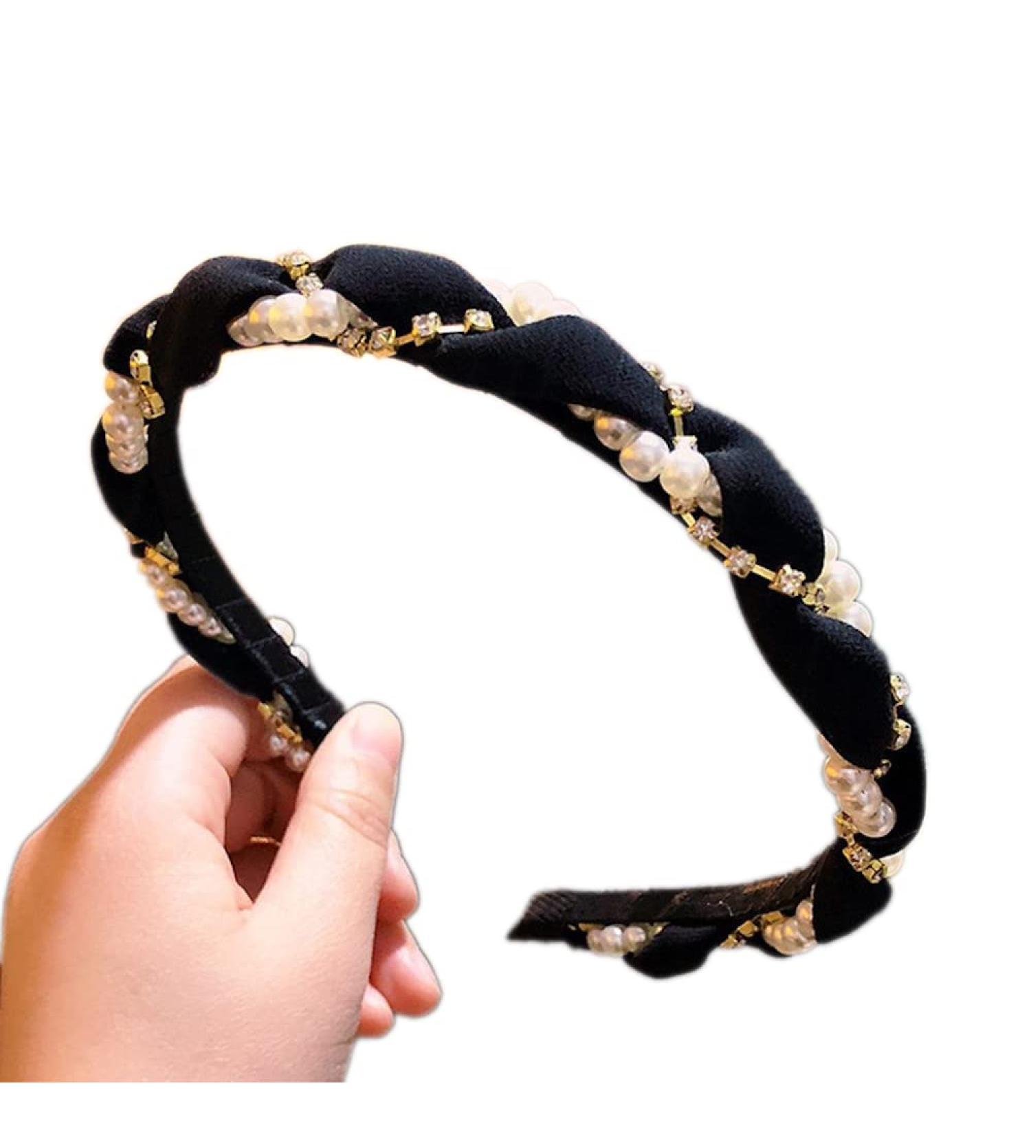 1 Piece Headband with Pearl Rhinestones Fashionable Headband Women's Retro Style Headband Hair Bands Accessories Pearl Hair Band Hair Accessories for Girls Christmas Party Decoration Black black 1 - Buy Online on GoSupps.com