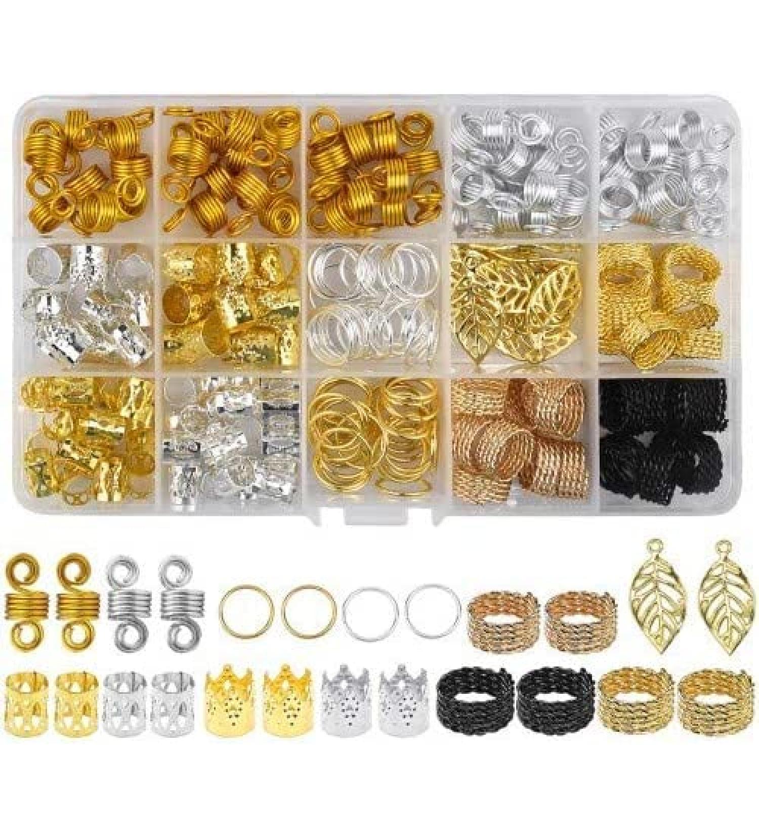 Joyan 200 Pieces Hair Jewelry Rings Aluminum Hair Coil Dreadlocks Beads Metal Hair Cuffs Hair Braid Rings Clip Pendants for Hair Decorations - Buy Online on GoSupps.com