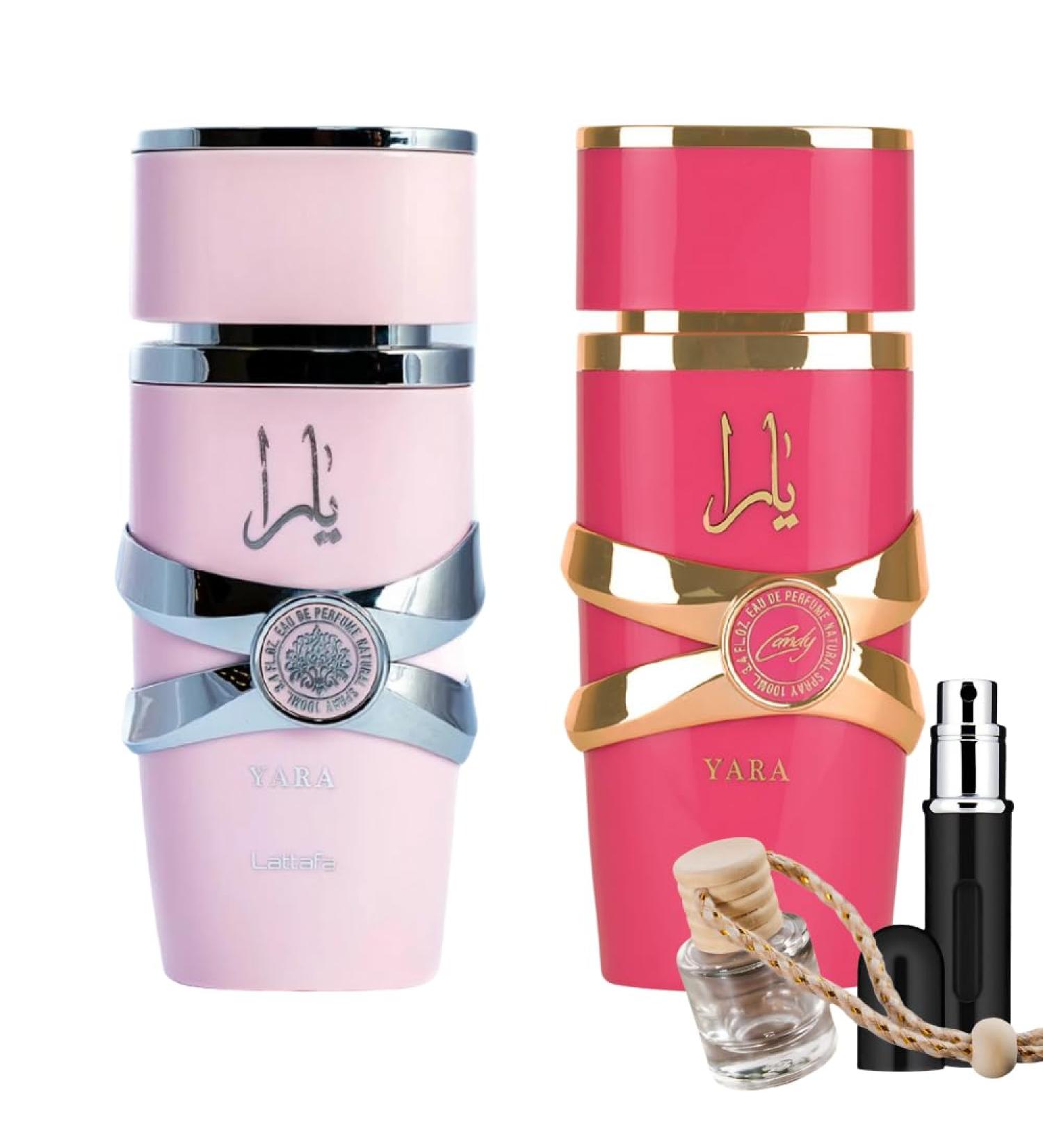 Bundle of Lattafa Yara & Lattafa Yara Candy Eau de Parfum 3.4 oz (100 ml) Each with 5ml Portable Refillable Atomizer and Refillable Car Freshener - Buy Online on GoSupps.com