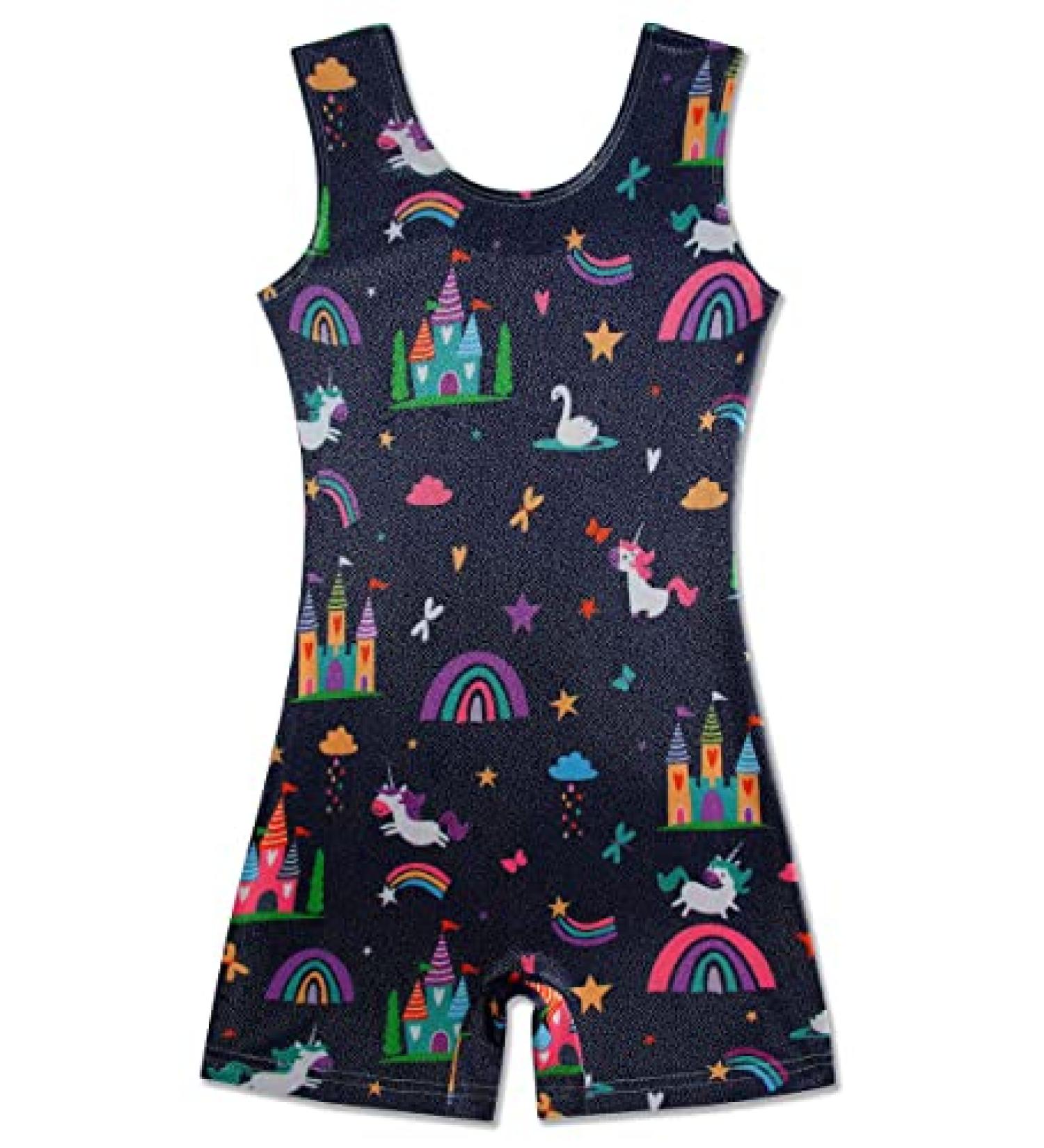 Girls Gymnastics Leotards with Shorts | Sparkle Dance Unitards | Mermaid Active Biketards | Black | 6-7 Years - Buy Online on GoSupps.com