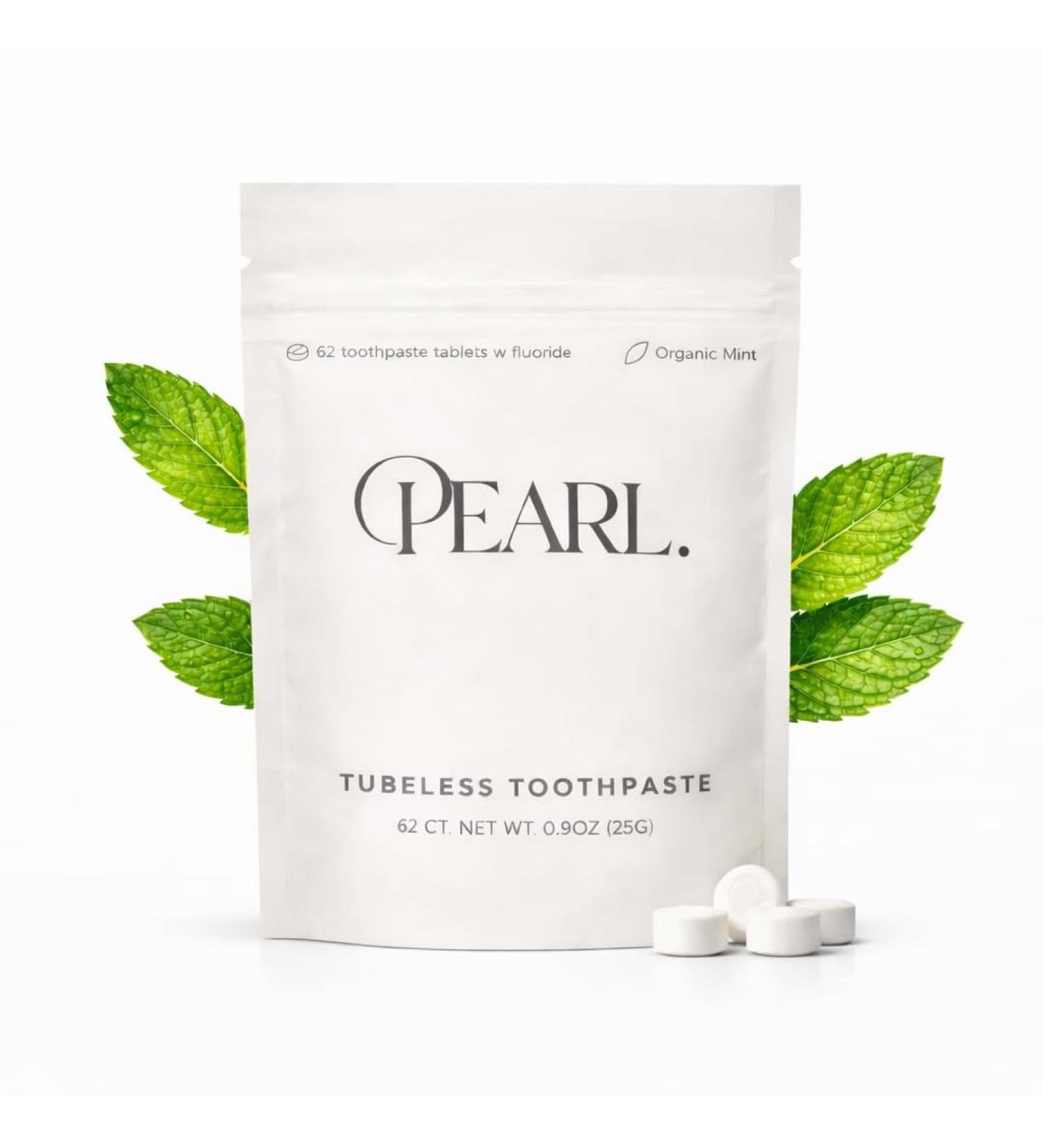Pearl Fluoride Mint Toothpaste Tablets | Dentist Developed | Natural Whitening | Sensitivity Relief | TSA Approved | Plastic-Free | Reusable Packaging (62 Tablets) 1 Count (Pack of 62) - Buy Online on GoSupps.com
