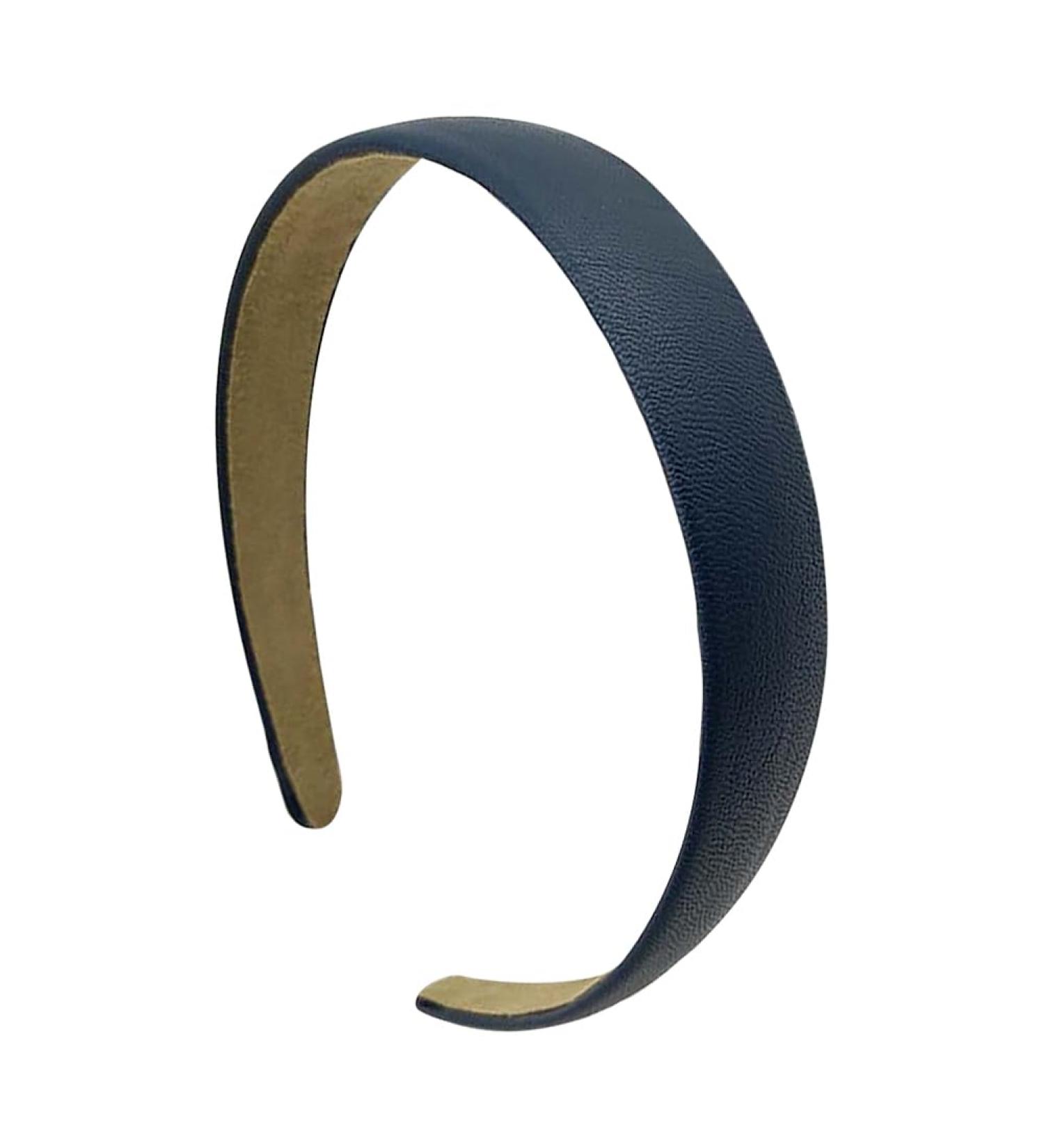 1 Inch Retro Faux Leather Headband Solid Color Hair Hoop Padded Leather Hairband Plain Hard Hair Band Fashion Hair Styling Headwear Vintage Head Accessory for Women Girls Navy Blue