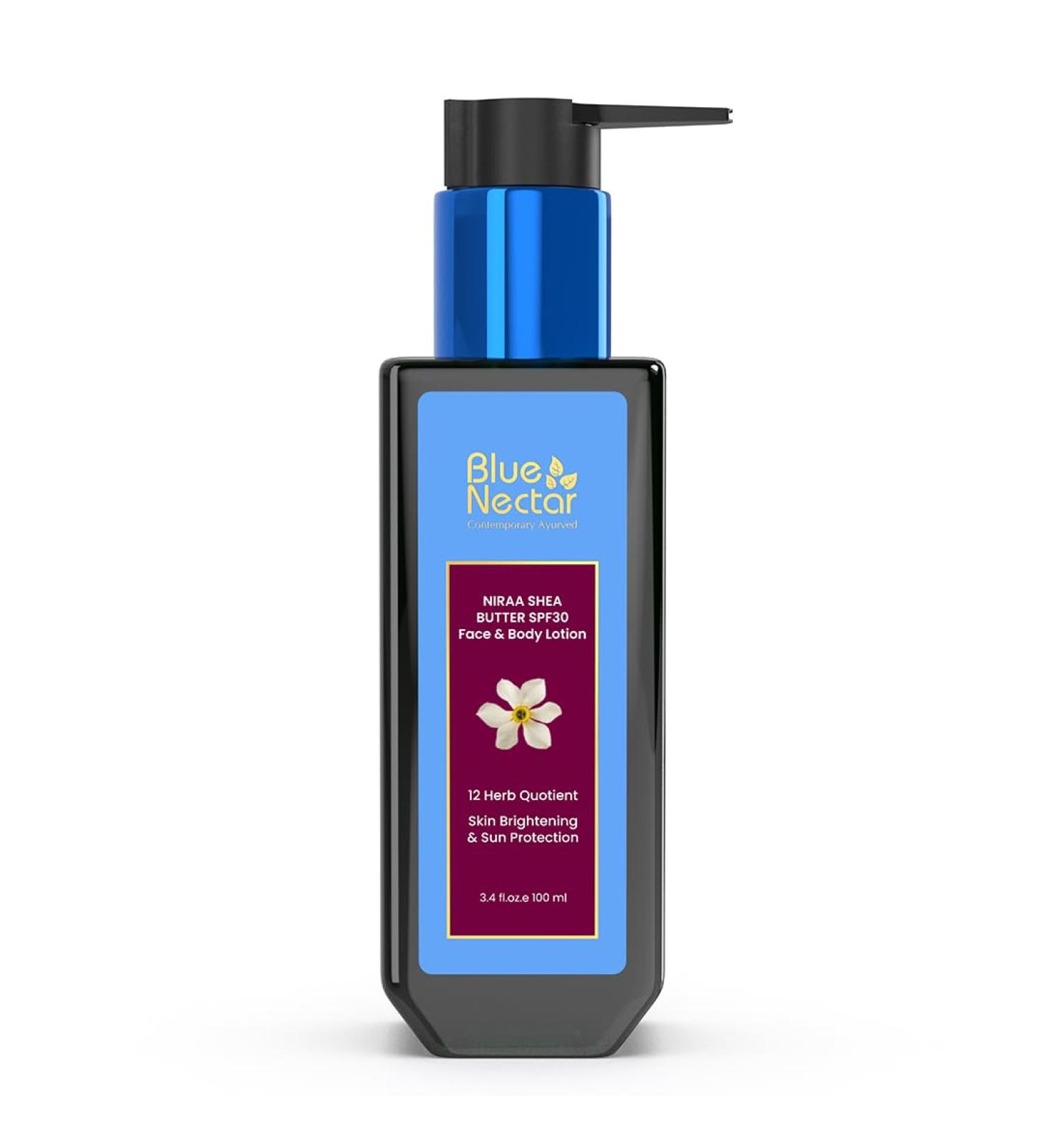 Blue Nectar Cocoa Butter Nargis Sunscreen Lotion SPF 30 - Paraben-Free Mineral Oil-Free 10 Herbal Ingredients 3.38 Fl Oz - Buy Online on GoSupps.com