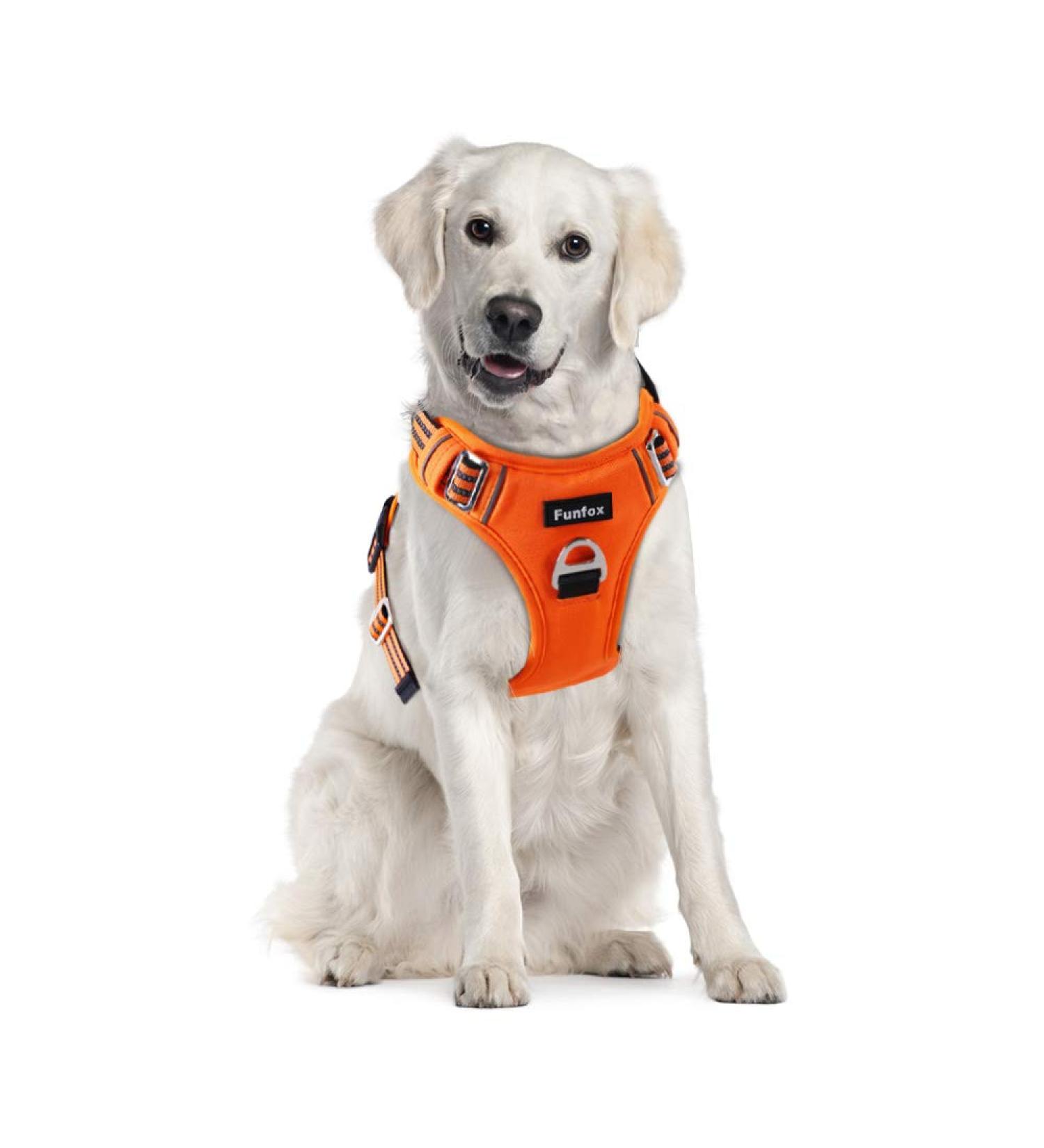 Funfox Adjustable No-Pull Dog Harness & Tableware for Large Dogs | Breathable & Safe - Orange - Buy Online on GoSupps.com