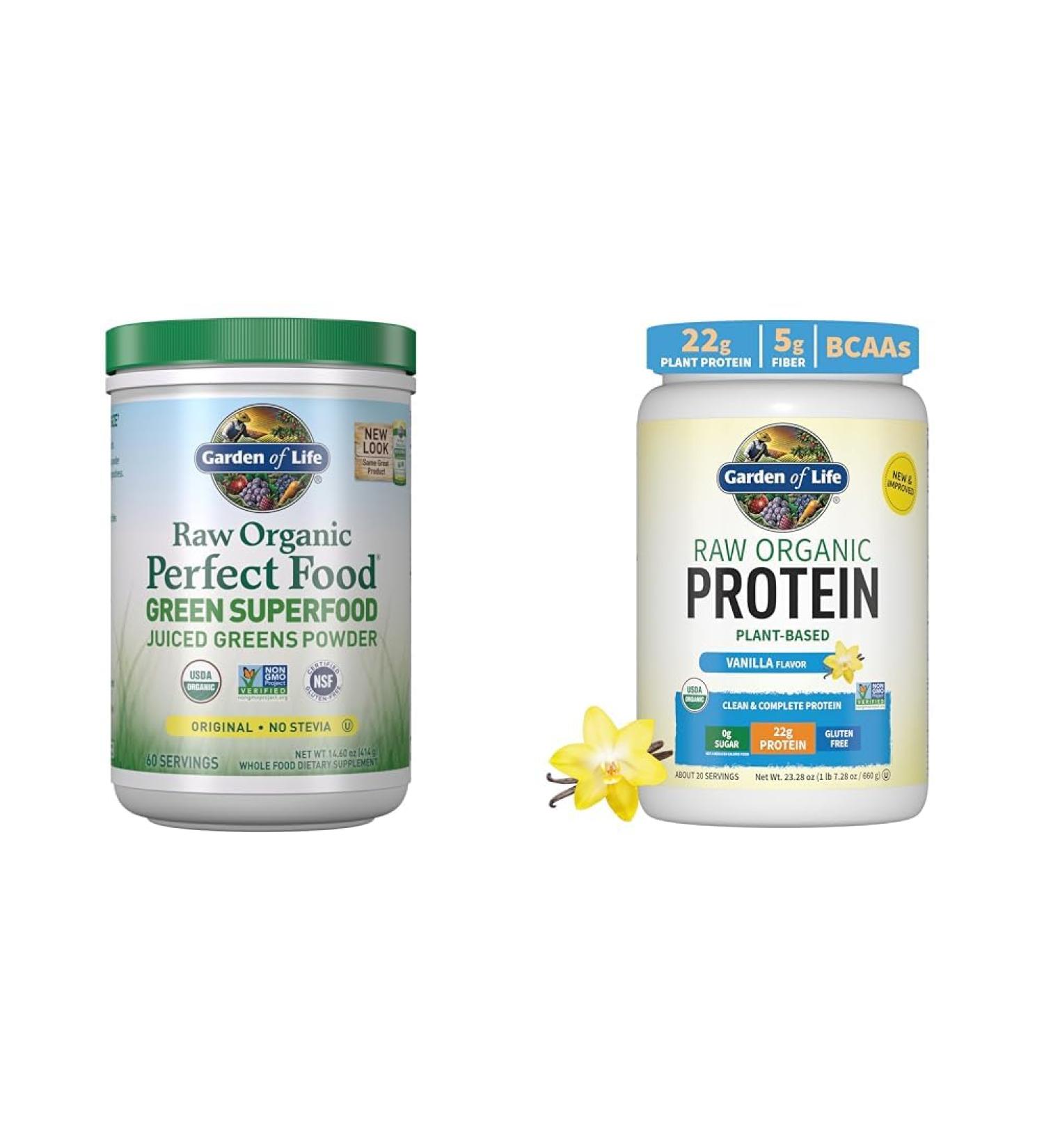 Garden of Life Super Greens Powder Smoothie & Mix Probiotics & Digestive Enzymes for Digestive Health & Organic Vegan Vanilla Protein Powder 22g Complete Plant Based Raw Protein - Buy Online on GoSupps.com