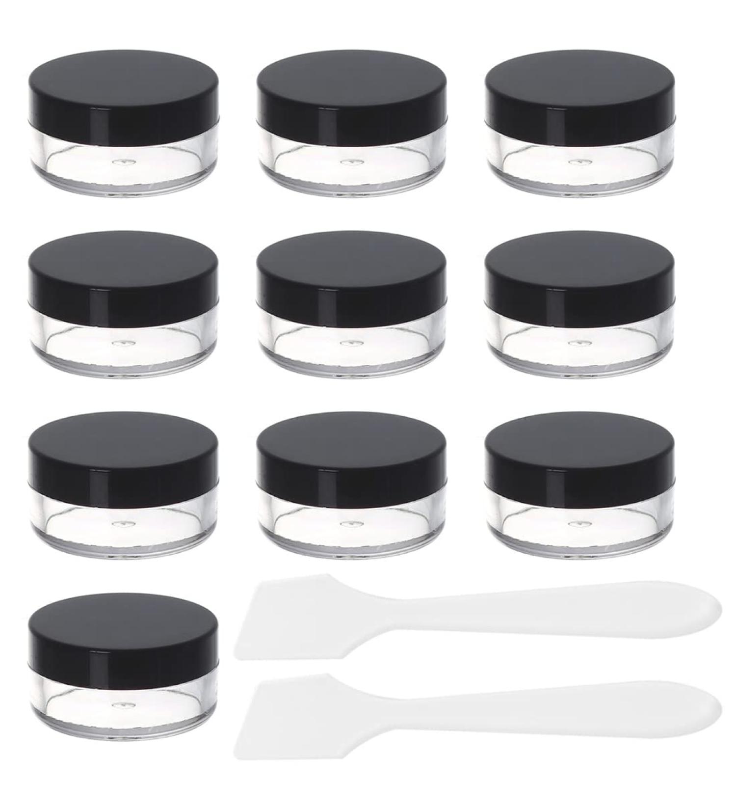 Liujzzj 10-Piece Transparent Jar Set for Cosmetics - Small Plastic Containers with Black Screw Lid & Mini Spatulas | Ideal for Lip Balm & Nail Art - Buy Online on GoSupps.com