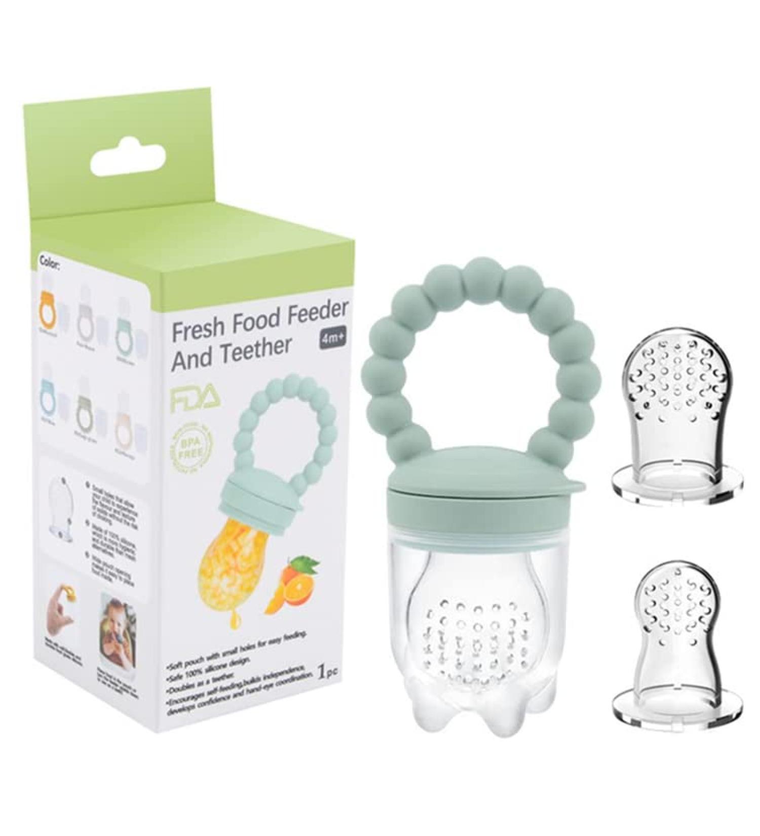 Baby Fruit Food Feeder Pacifier Teether for Babies 4 M+ Milk Frozen Set 2in1 Teether Toy Made of Soft Silicone Feeder for Infant Safely Self Feeding BPA-Free Grey-green - Buy Online on GoSupps.com