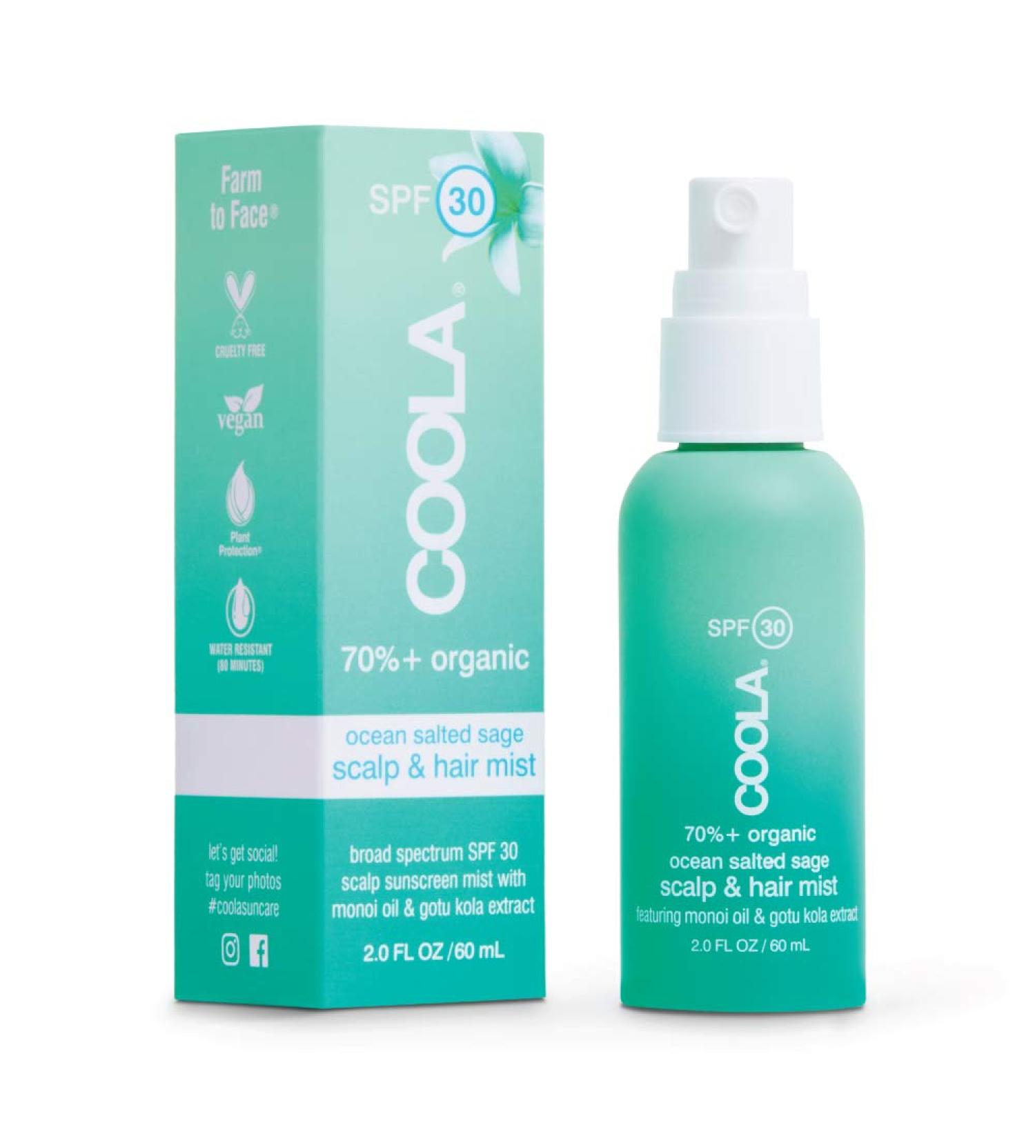 COOLA Organic Scalp Spray & Hair Sunscreen Mist SPF 30 - Vegan, Dermatologist Tested, Ocean Salted Sage - 2 Fl Oz - Buy Online on GoSupps.com