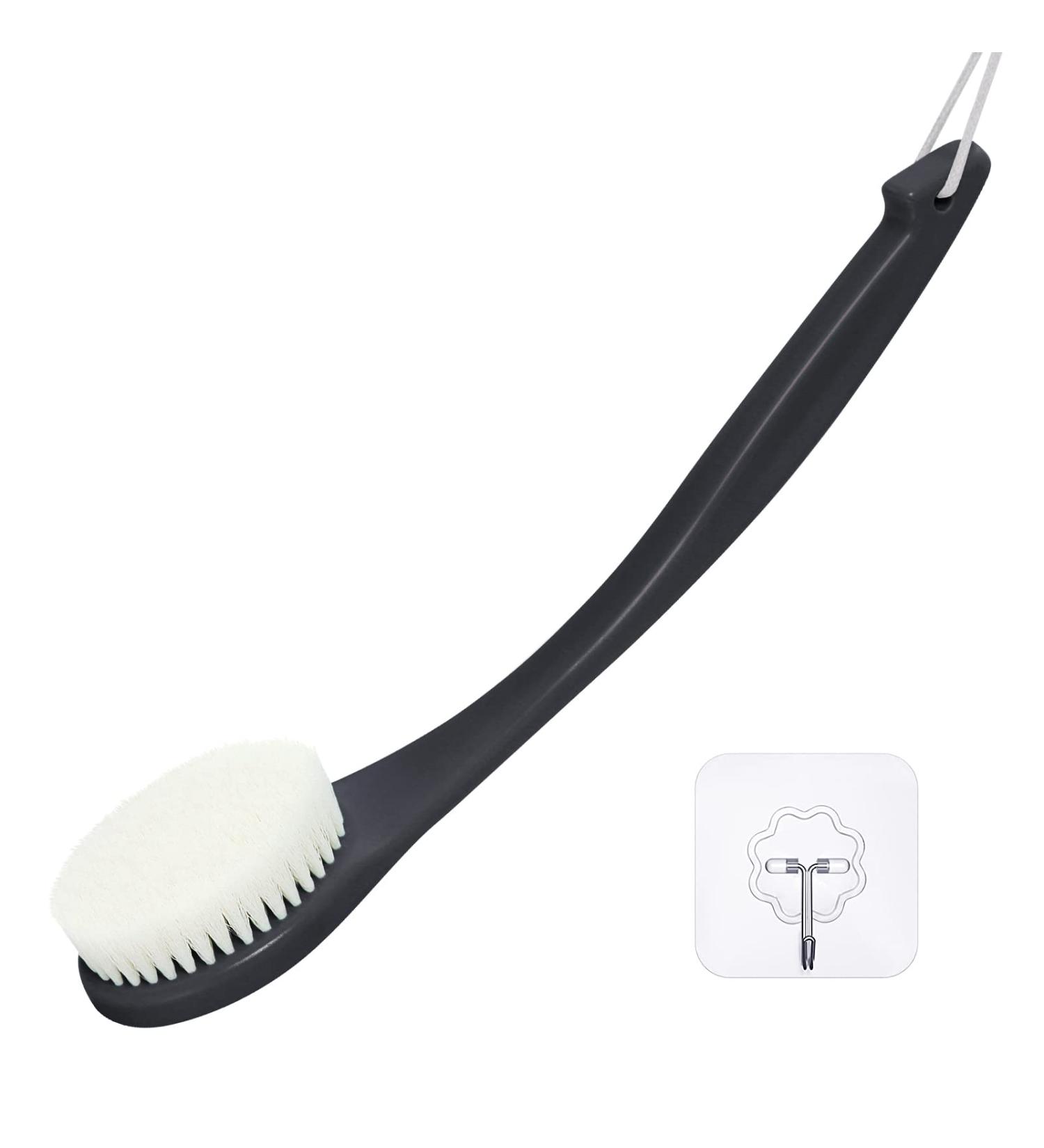 Long Handle Body Brush Back Scrubber for Deep Exfoliation - Soft Glowing Skin - Black Nylon - Buy Online on GoSupps.com